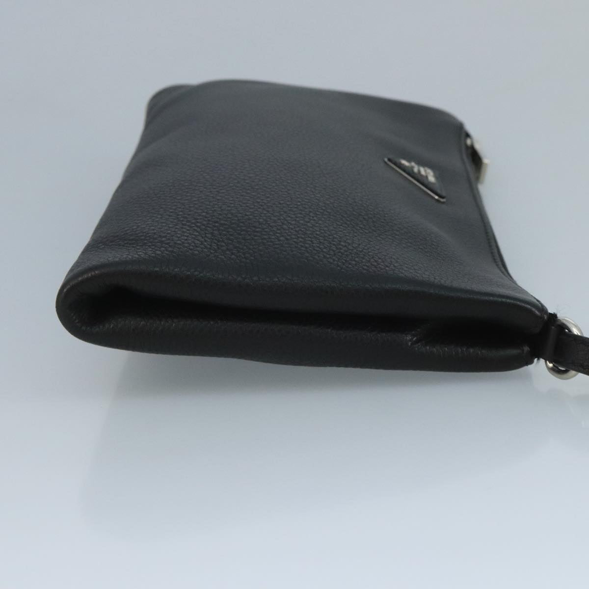 Prada Triangle Logo Black Leather Clutch Bag (Pre-Owned)