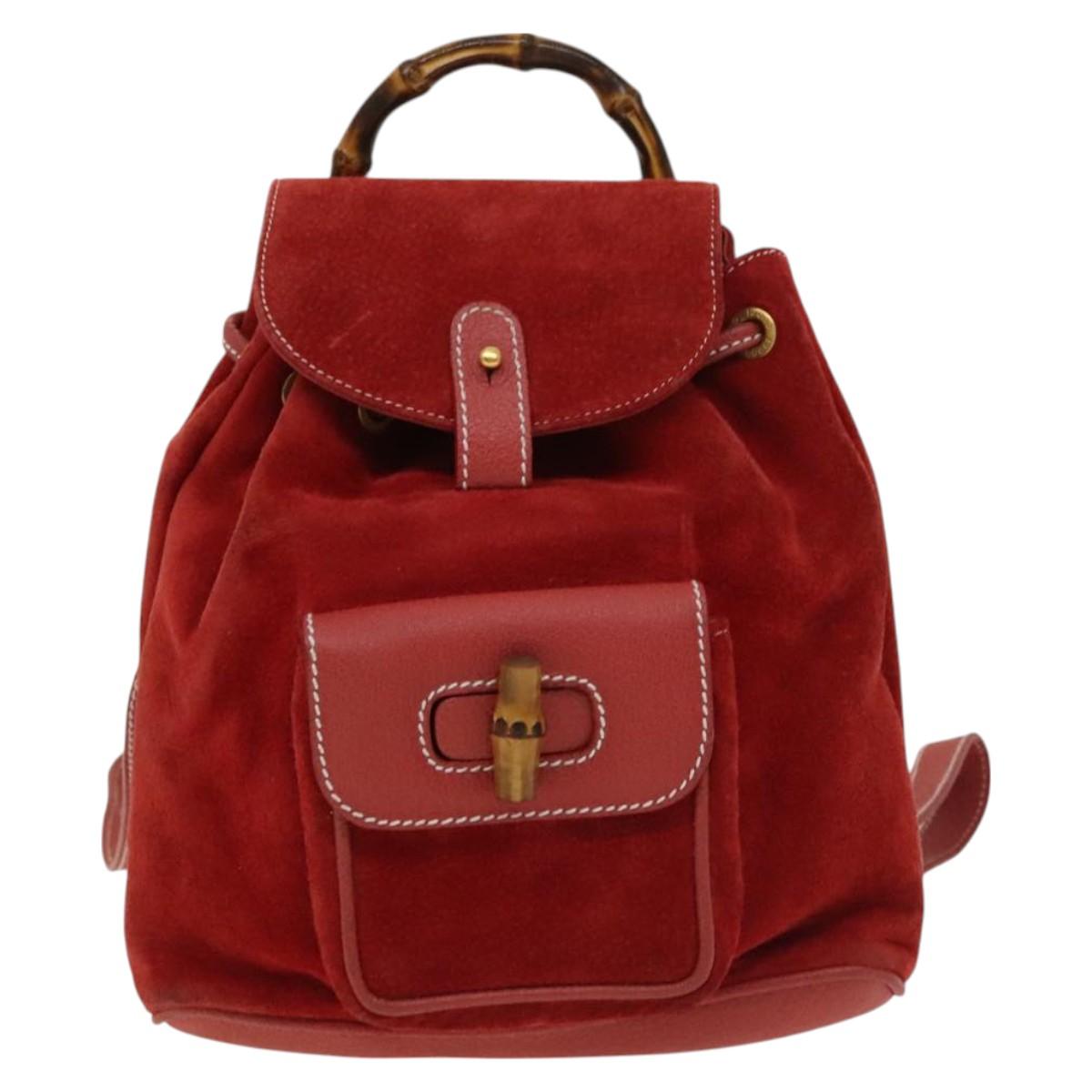 Gucci Bamboo Red Suede Backpack Bag (Pre-Owned)