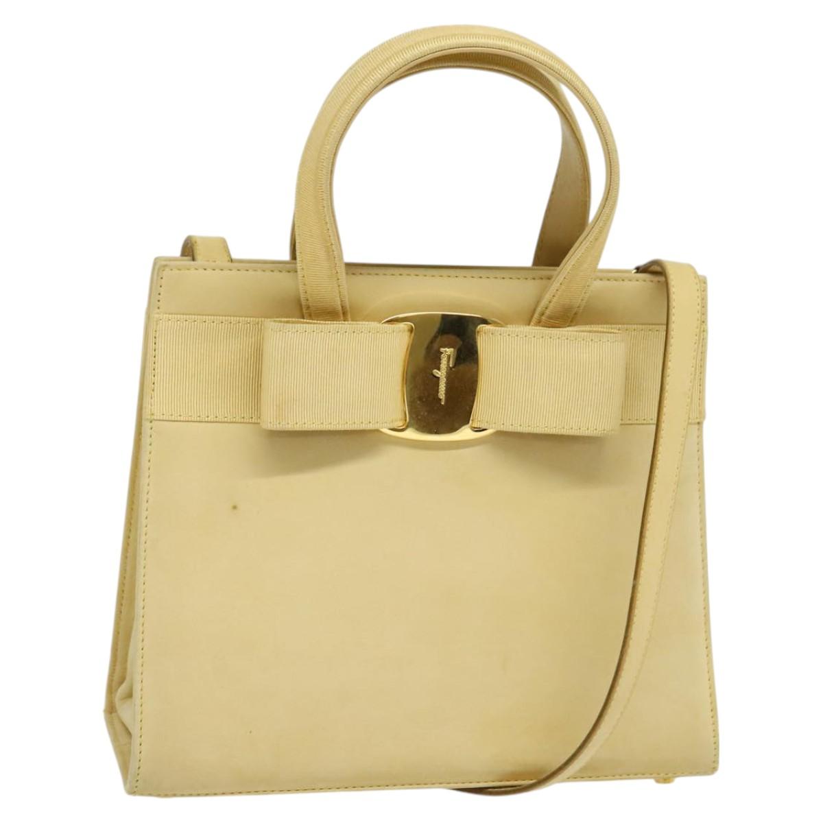 Salvatore Ferragamo Vara Beige Suede Handbag (Pre-Owned)