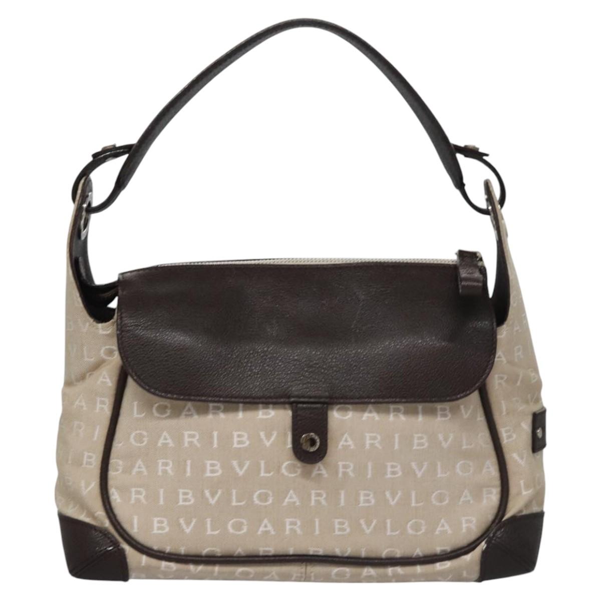 Bulgari Logo Mania Beige Canvas Handbag (Pre-Owned)