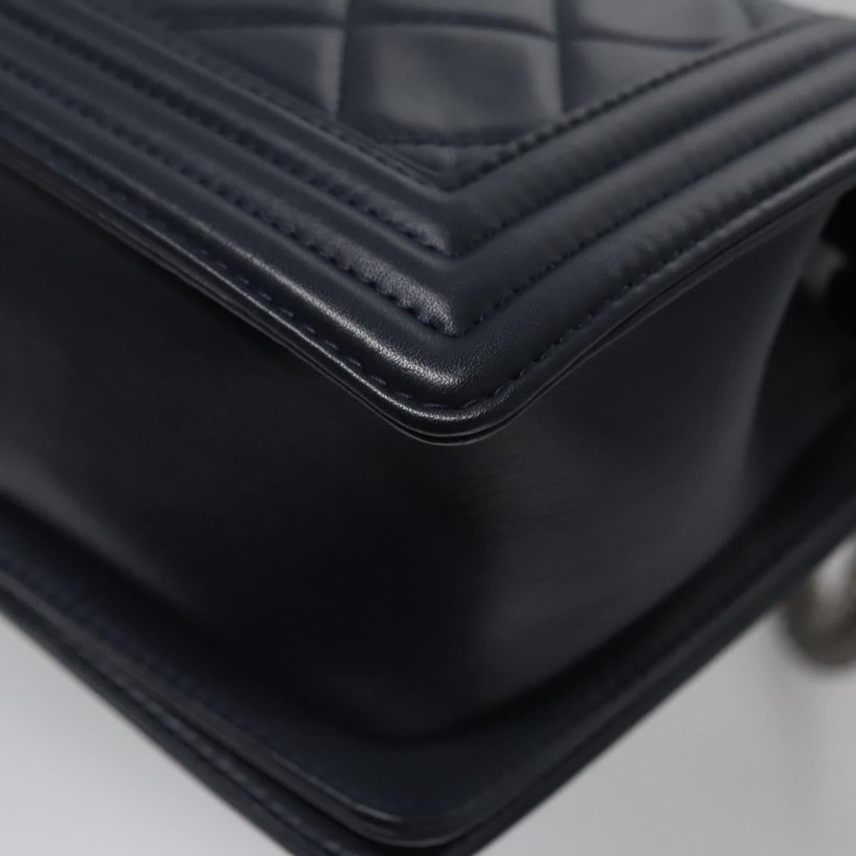 Chanel Boy Navy Leather Shoulder Bag (Pre-Owned)
