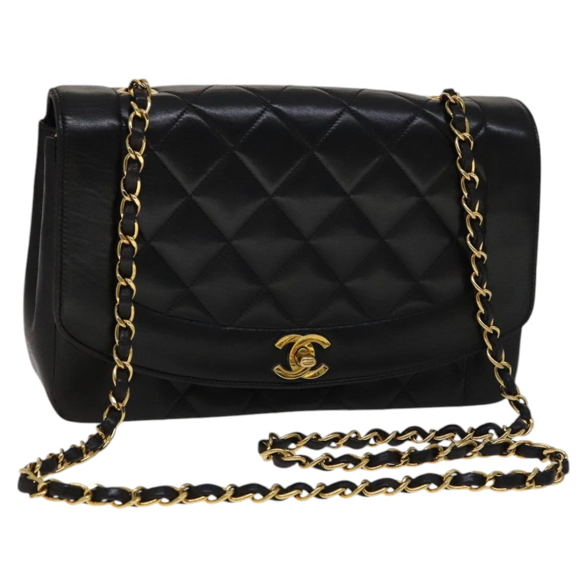Chanel Diana Black Leather Shoulder Bag (Pre-Owned)