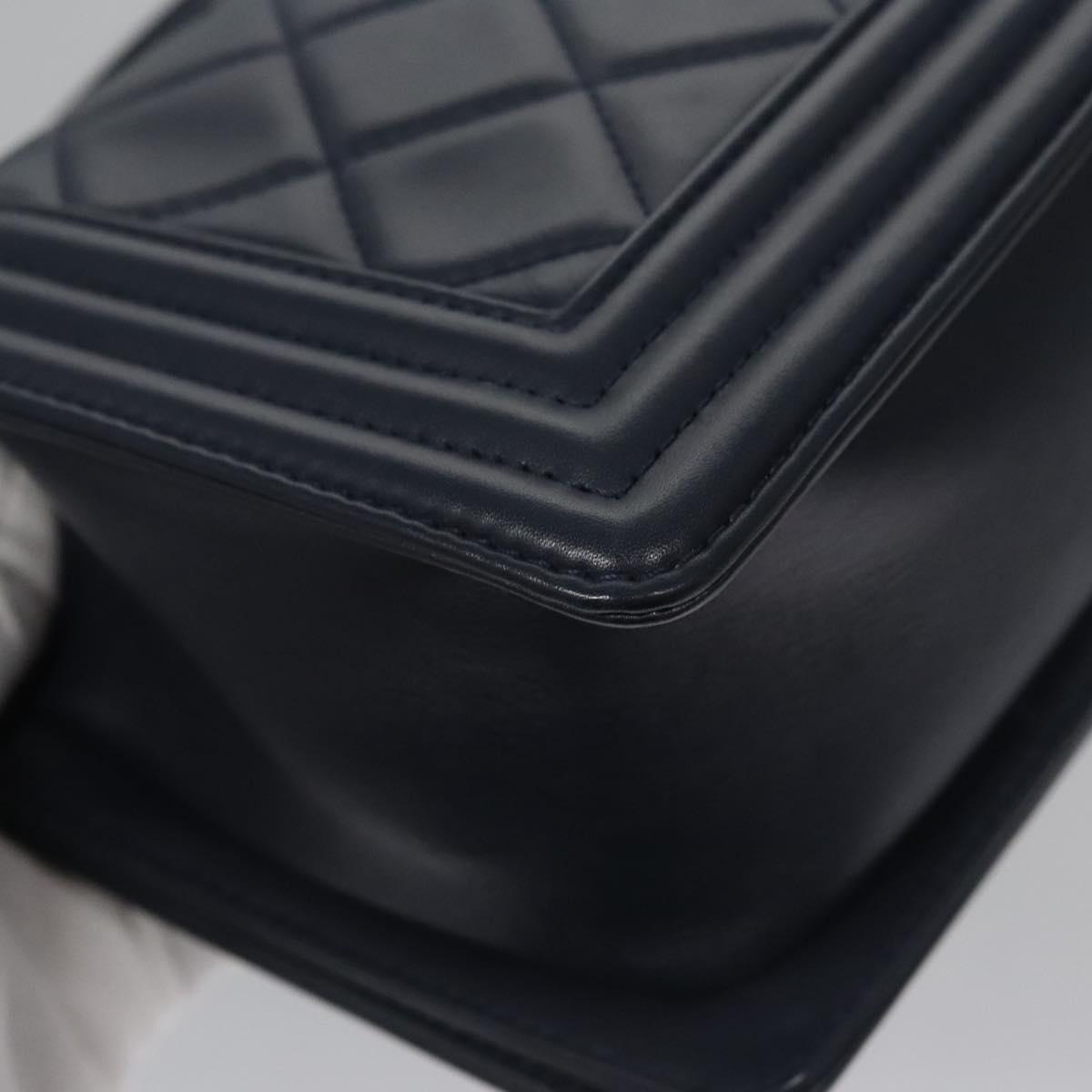 Chanel Boy Navy Leather Shoulder Bag (Pre-Owned)
