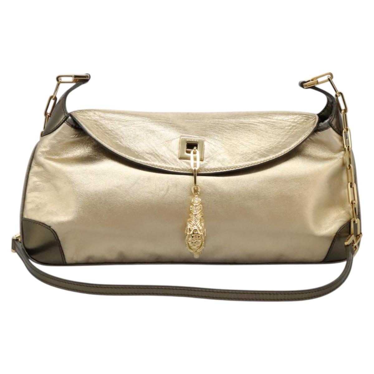 Gucci Jackie Vintage Gold Leather Shoulder Bag (Pre-Owned)