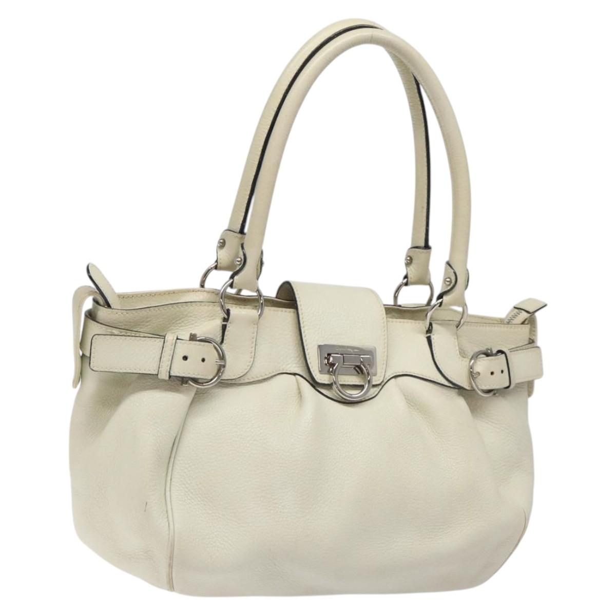 Salvatore Ferragamo Gancini White Leather Tote Bag (Pre-Owned)