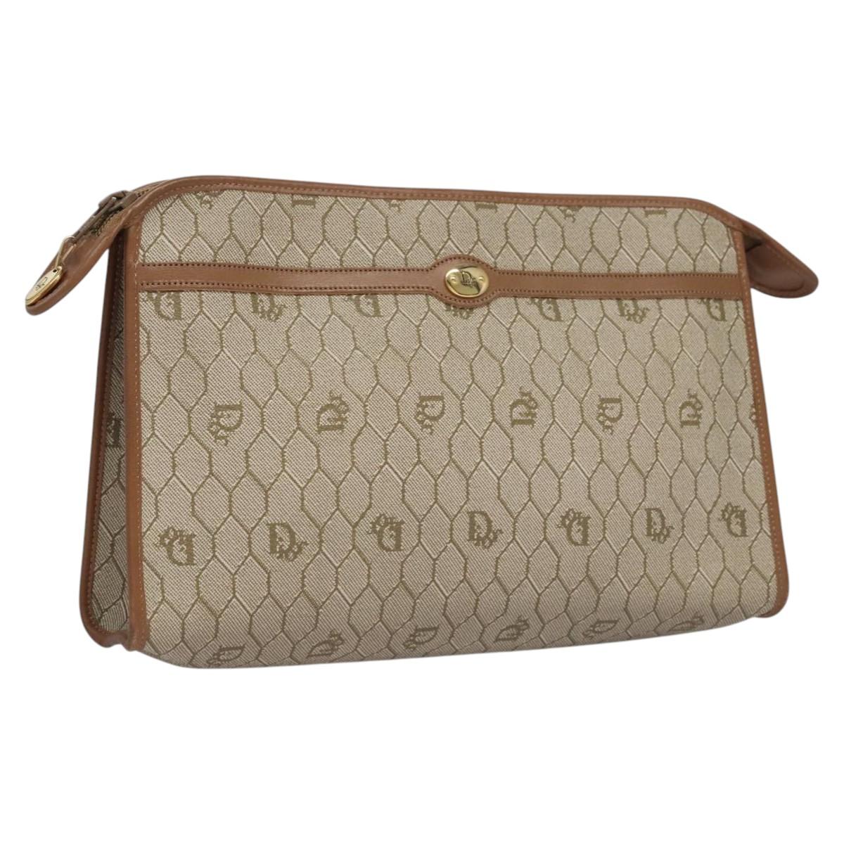 Dior Honeycomb Beige Canvas Clutch Bag (Pre-Owned)