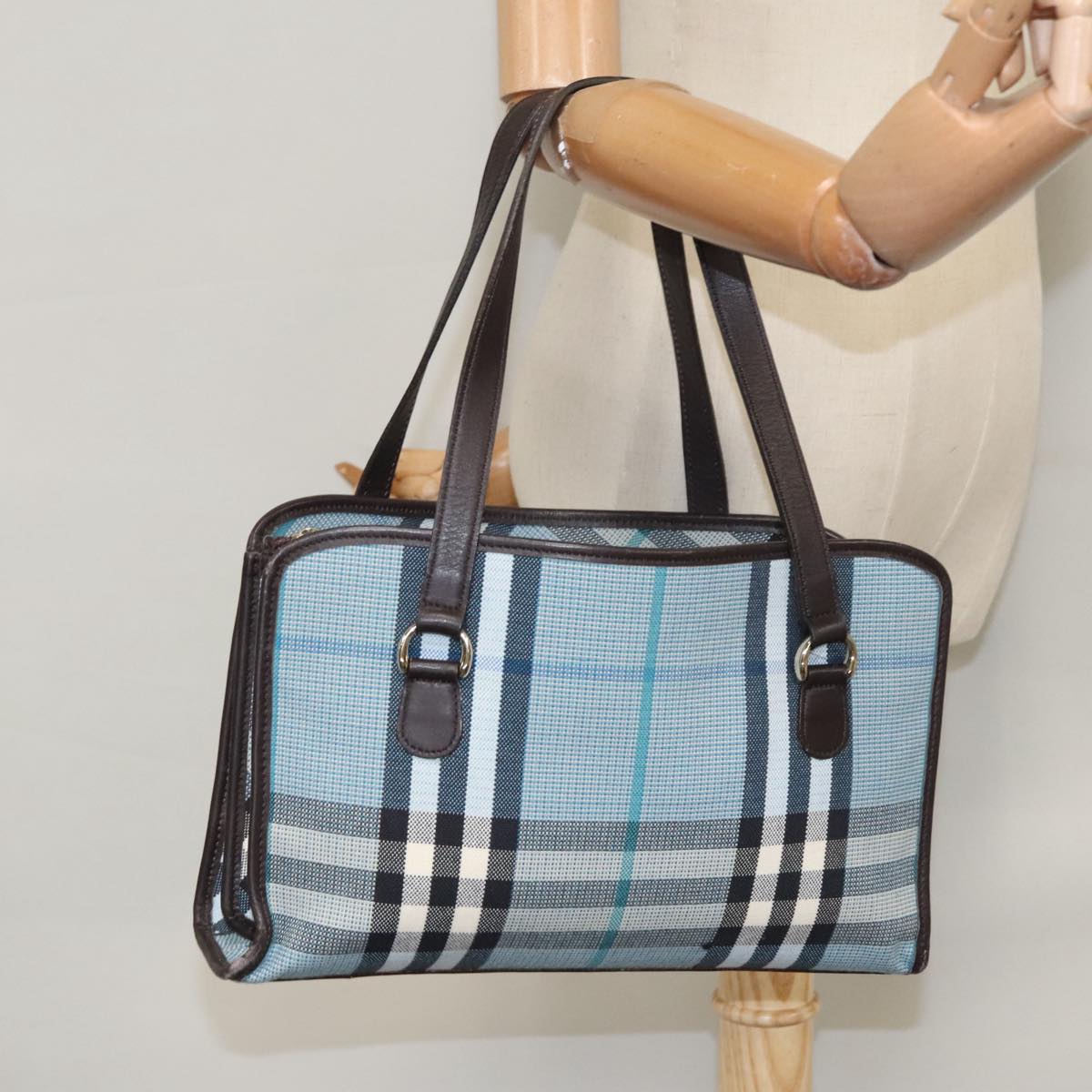 Burberry Nova Check Blue Canvas Handbag (Pre-Owned)