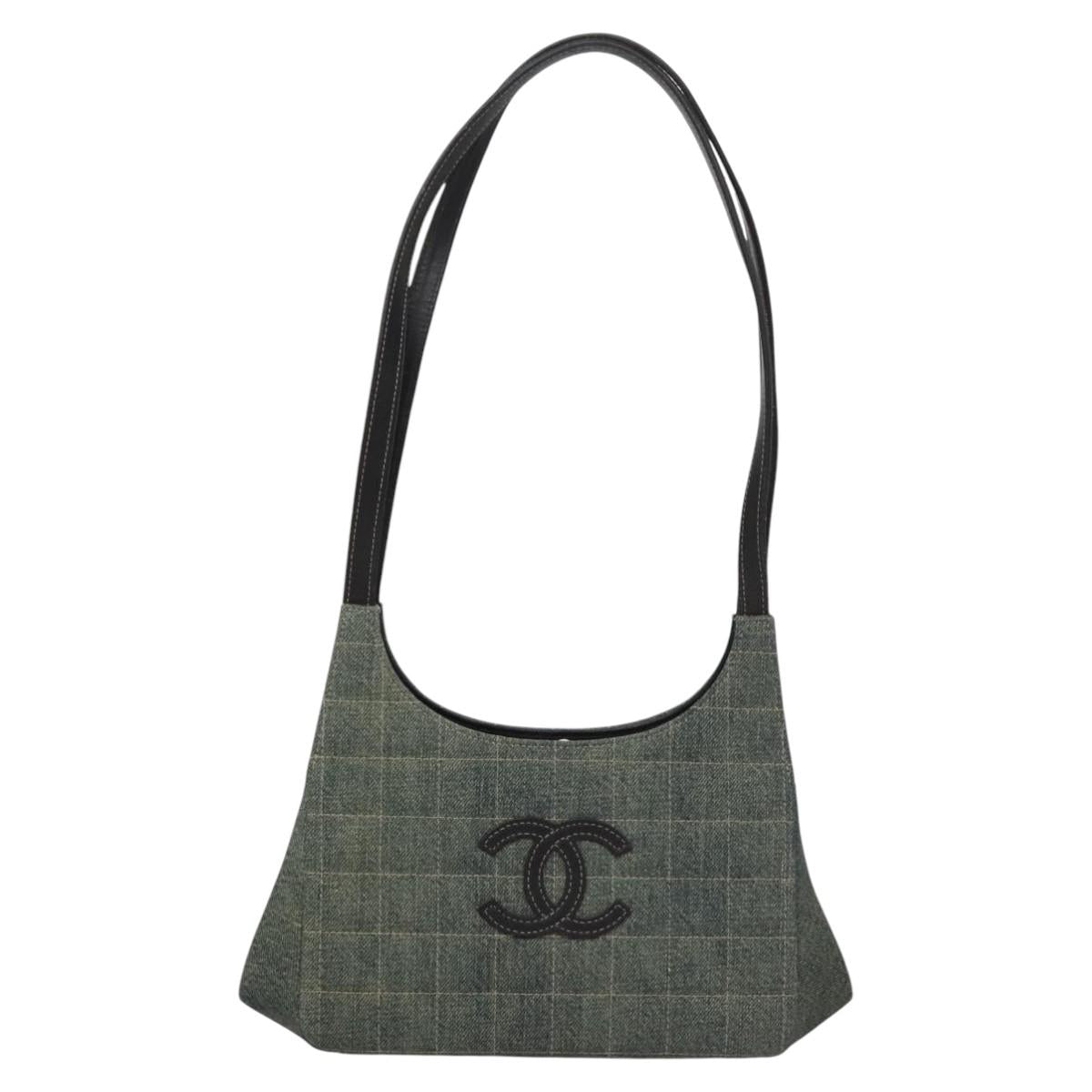 Chanel Chocolate Bar Blue Canvas Shoulder Bag (Pre-Owned)