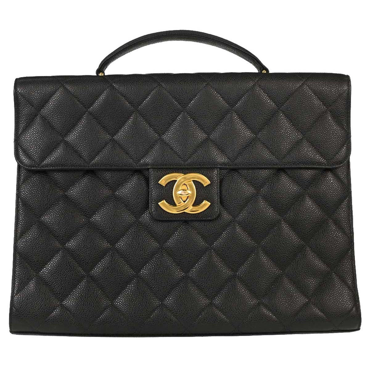 Chanel Vintage Two-Tone Kelly Top Handle Quilted Caviar Black Leather Handbag (Pre-Owned)