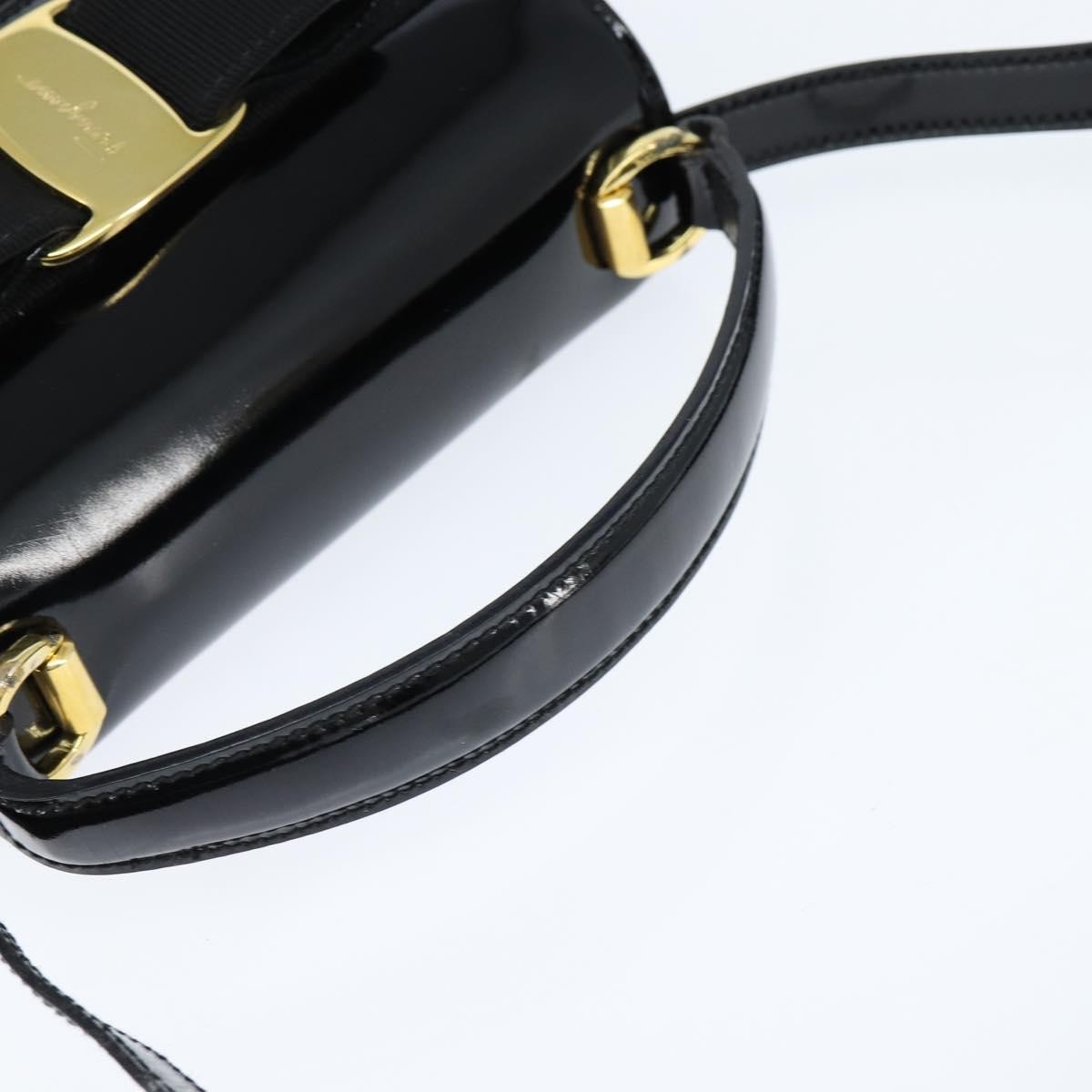 Salvatore Ferragamo Vala Patent Leather Black Patent_Leather Handbag (Pre-Owned)