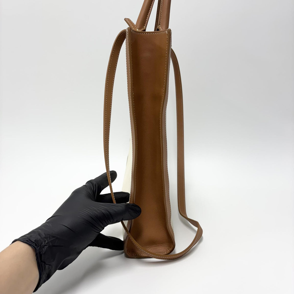 Celine Vertical Cabas Canvas With Leather White Canvas Tote Bag Bag (Pre-Owned)