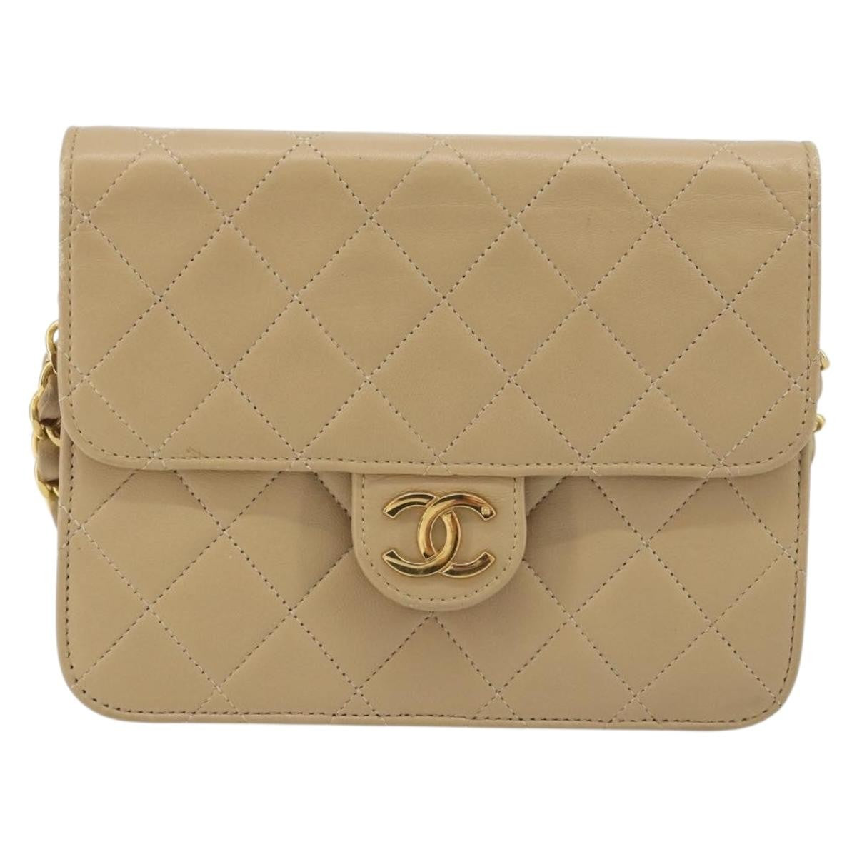 Chanel Vintage Clutch With Chain Quilted Leather Beige Leather Clutche & Pouche Bag (Pre-Owned)