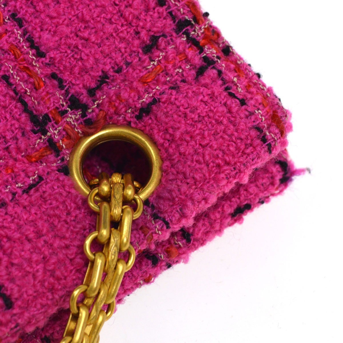 Chanel Vintage Mademoiselle Chain Zip Quilted Terry Cloth Pink Tweed Tote Bag Bag (Pre-Owned)