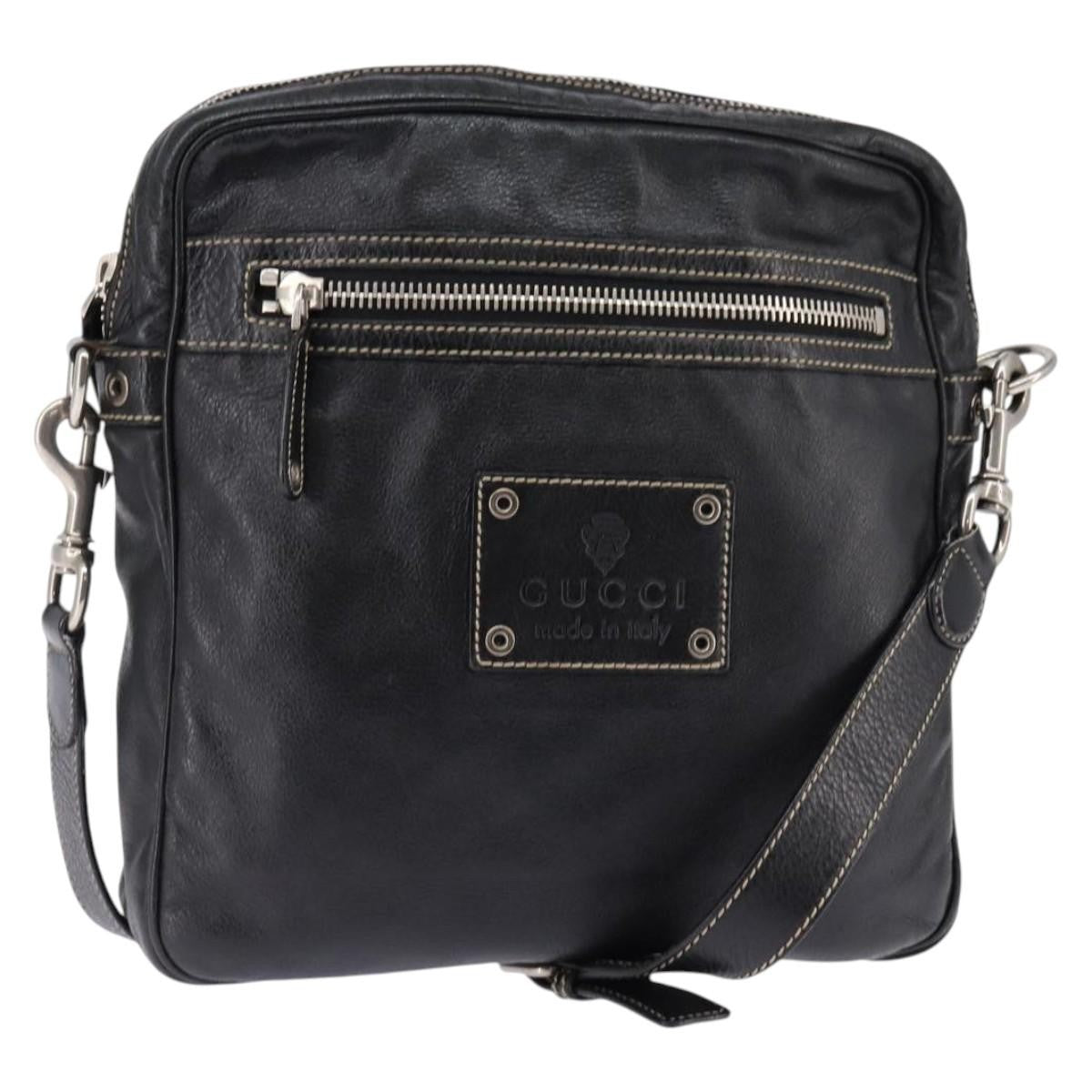 Gucci Front Zip Messenger Leather Black Leather Shoulder Bag Bag (Pre-Owned)