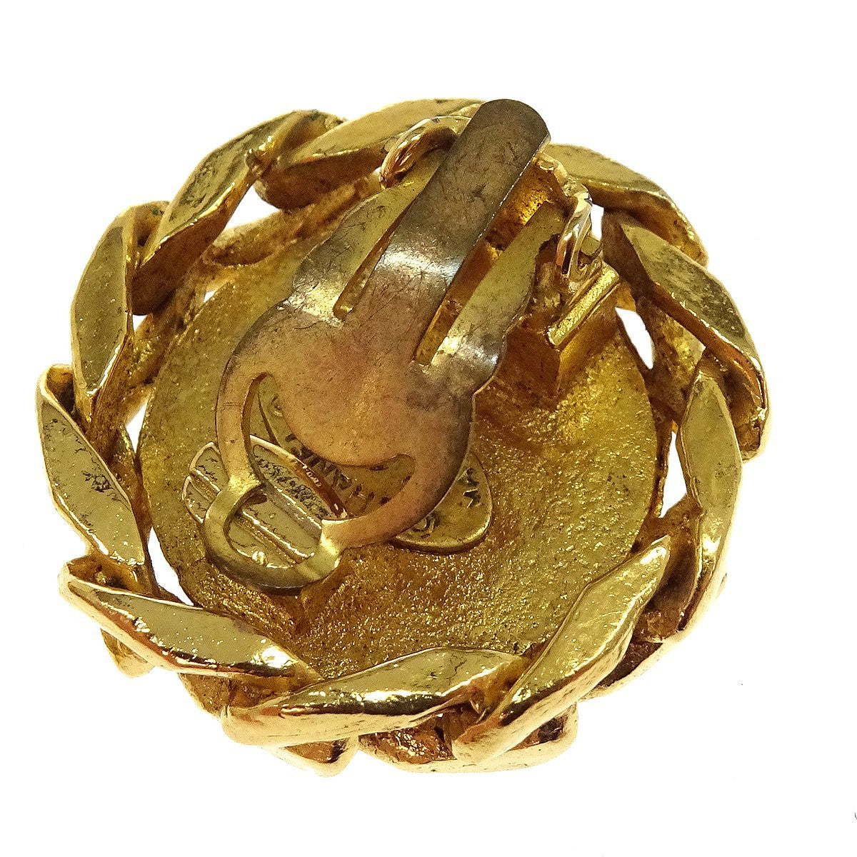 Chanel Vintage Cc Round Clip-On Metal With Crystals Gold Gold_Plated Earrings Jewelry (Pre-Owned)