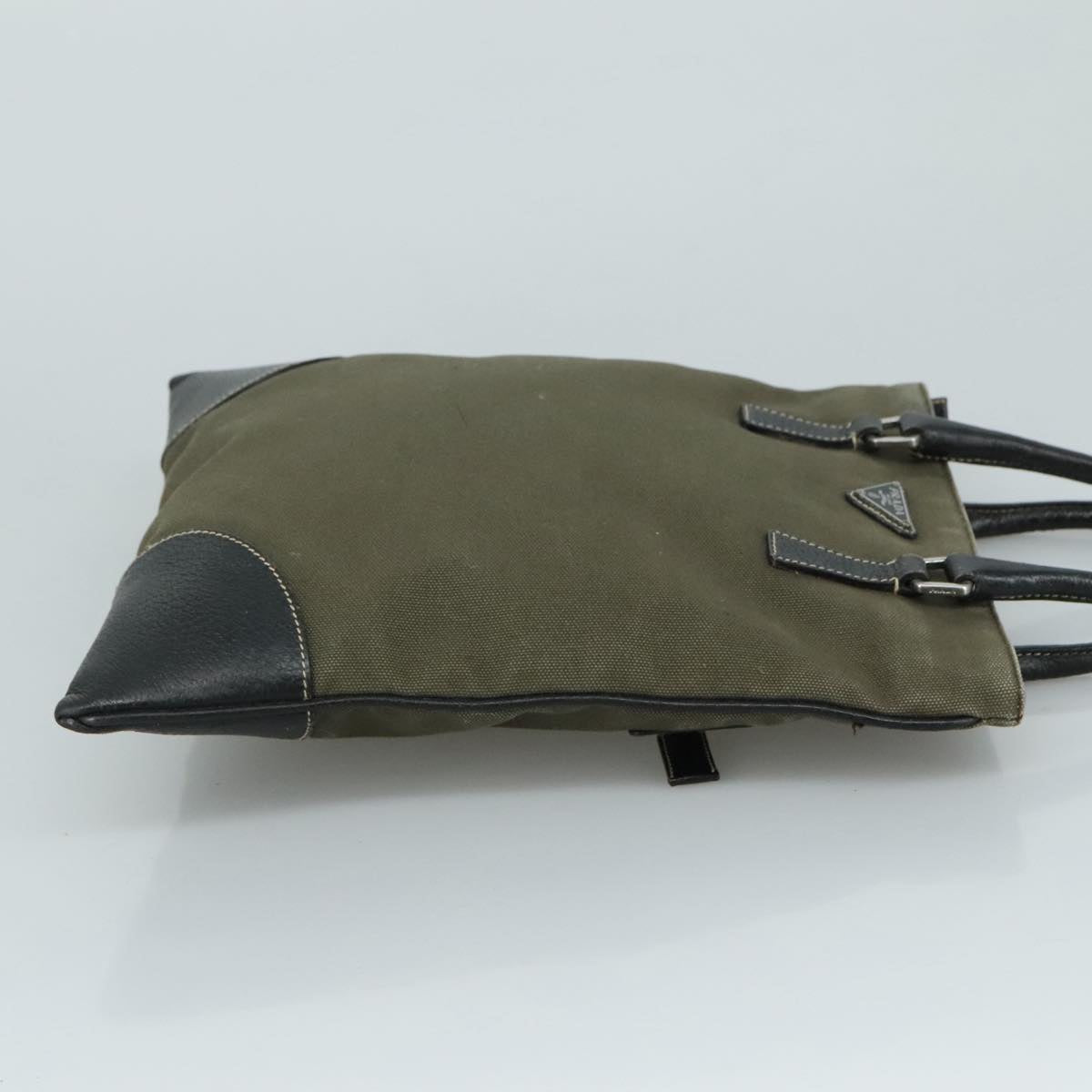 Prada Triangle Logo Khaki Canvas Handbag (Pre-Owned)