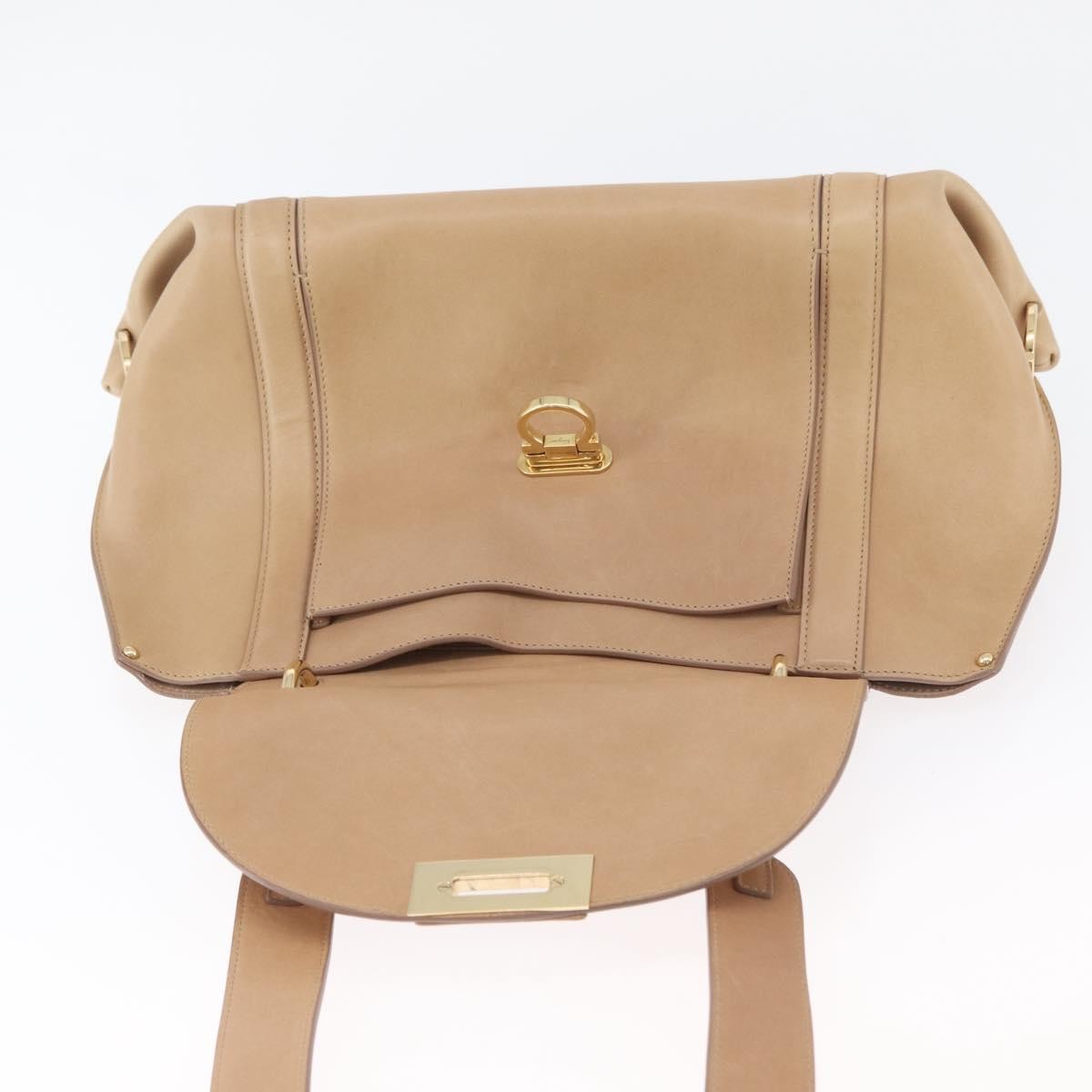 Salvatore Ferragamo Suzanna Satchel Smooth Leather Beige Leather Handbag (Pre-Owned)