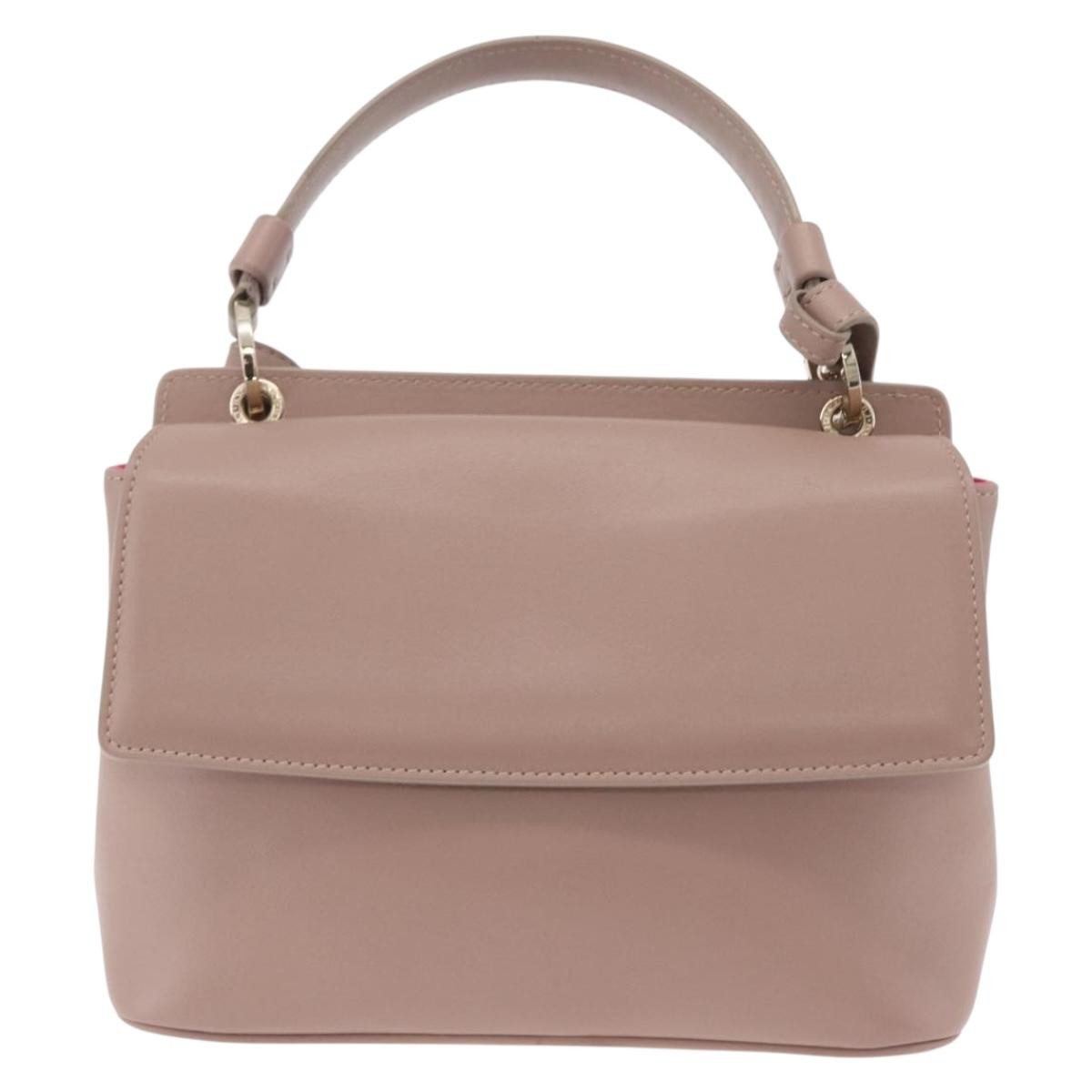 Bvlgari Signature Top Handle Leather Beige Leather Handbag (Pre-Owned)