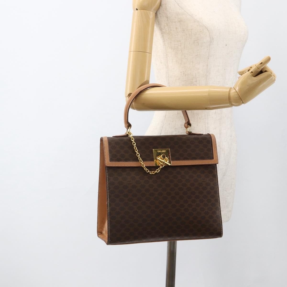 Celine Vintage Handbag Toile Céline Brown Canvas Handbag (Pre-Owned)