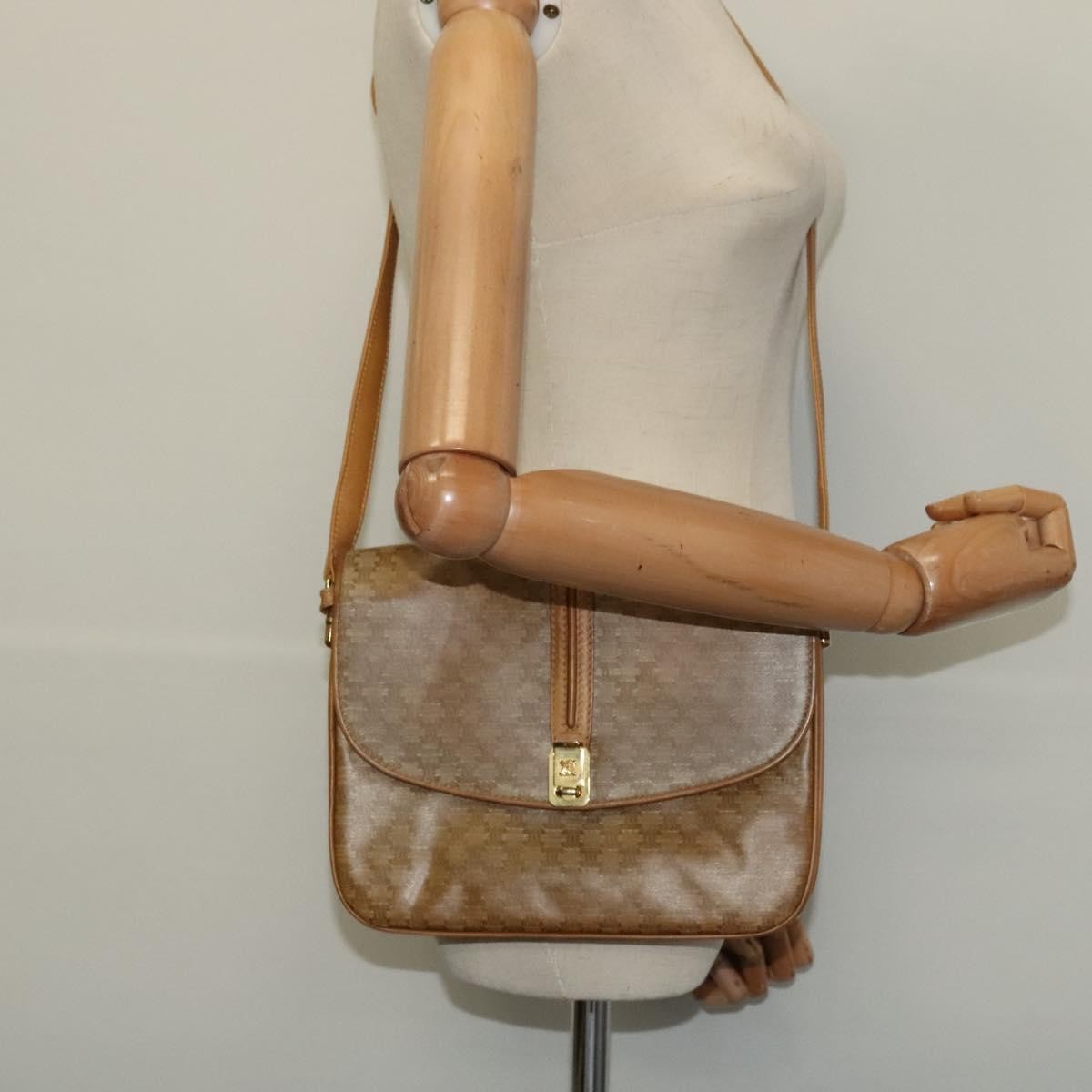 Celine Vintage Macadam Canvas And Leather Beige Canvas Shoulder Bag Bag (Pre-Owned)
