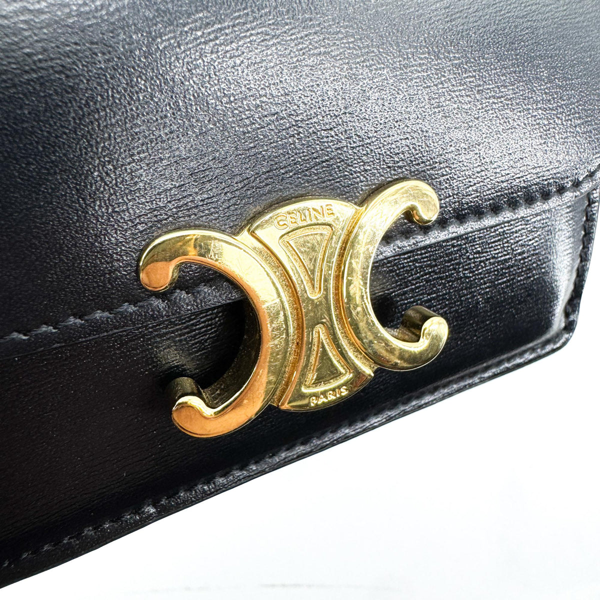 Celine Triomphe Card Case Leather Black Leather Card Holders Accessory (Pre-Owned)