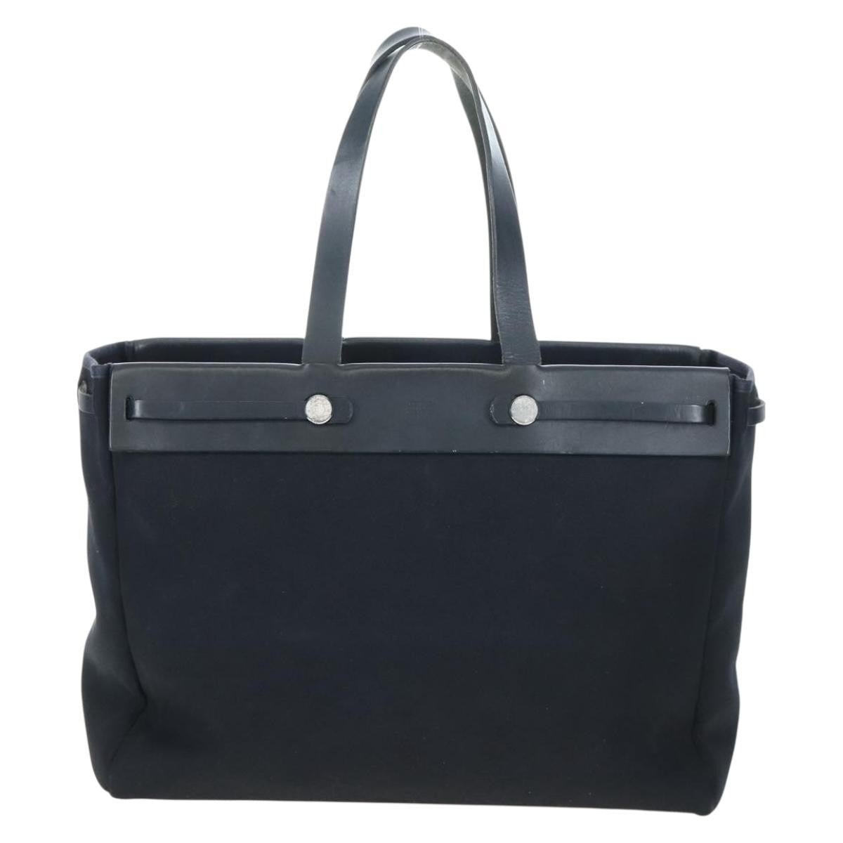 Hermes Herbag Cabas Toile And Leather Black Canvas Tote Bag Bag (Pre-Owned)