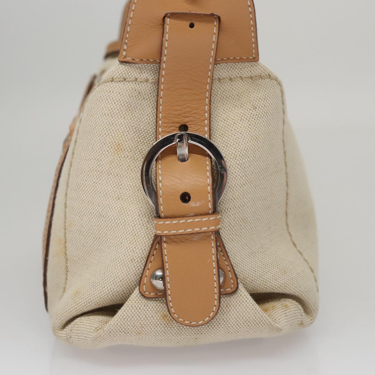 Salvatore Ferragamo Gancini Beige Canvas Shoulder Bag (Pre-Owned)