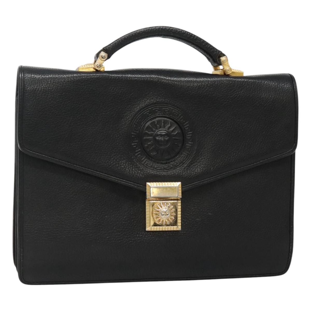 Versace Medusa Black Leather Briefcase Bag (Pre-Owned)