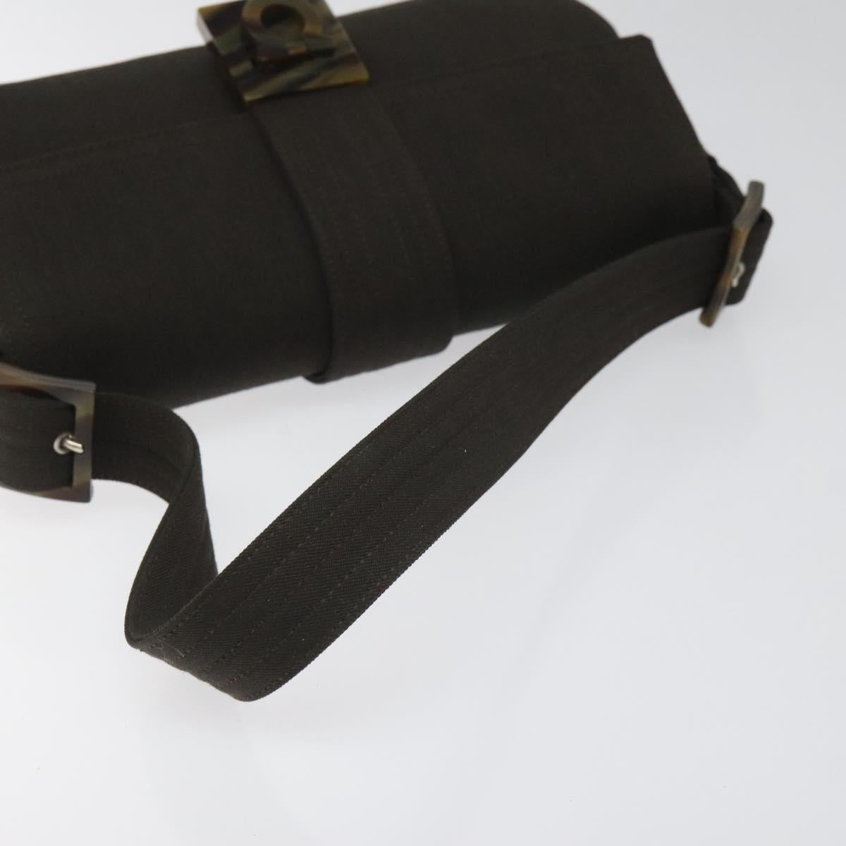 Salvatore Ferragamo Gancini Black Canvas Shoulder Bag (Pre-Owned)