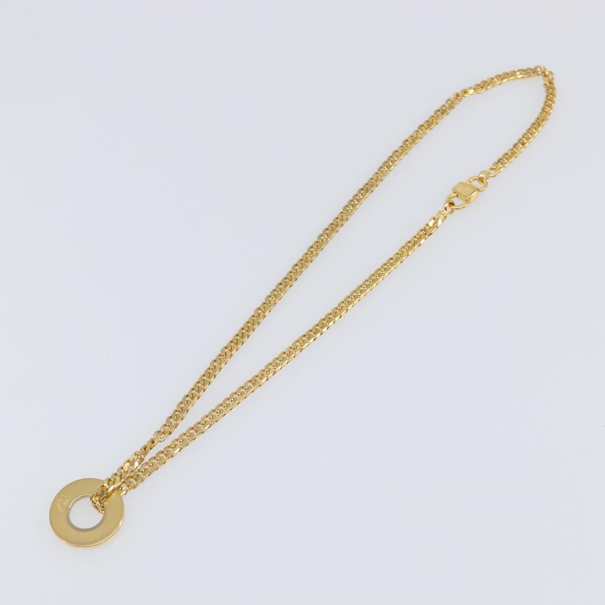 Celine Vintage Logo Circle Pendant Metal Gold Metal Necklace Jewelry (Pre-Owned)