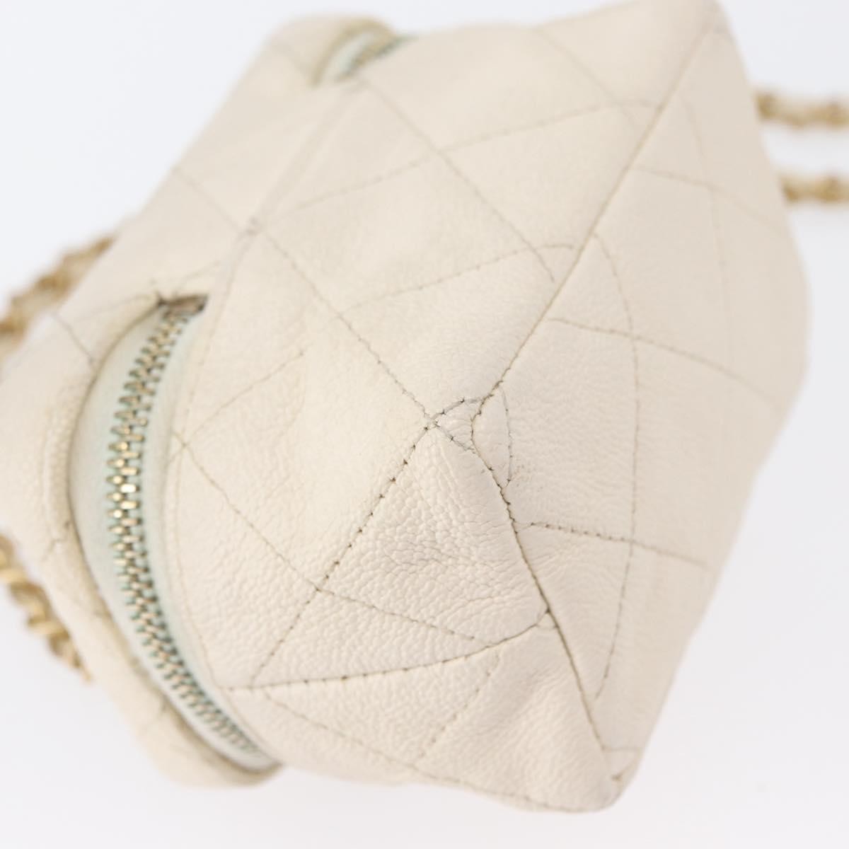 Chanel Top Handle Zip Around Vanity Case With Chain Quilted Caviar White Leather Handbag (Pre-Owned)