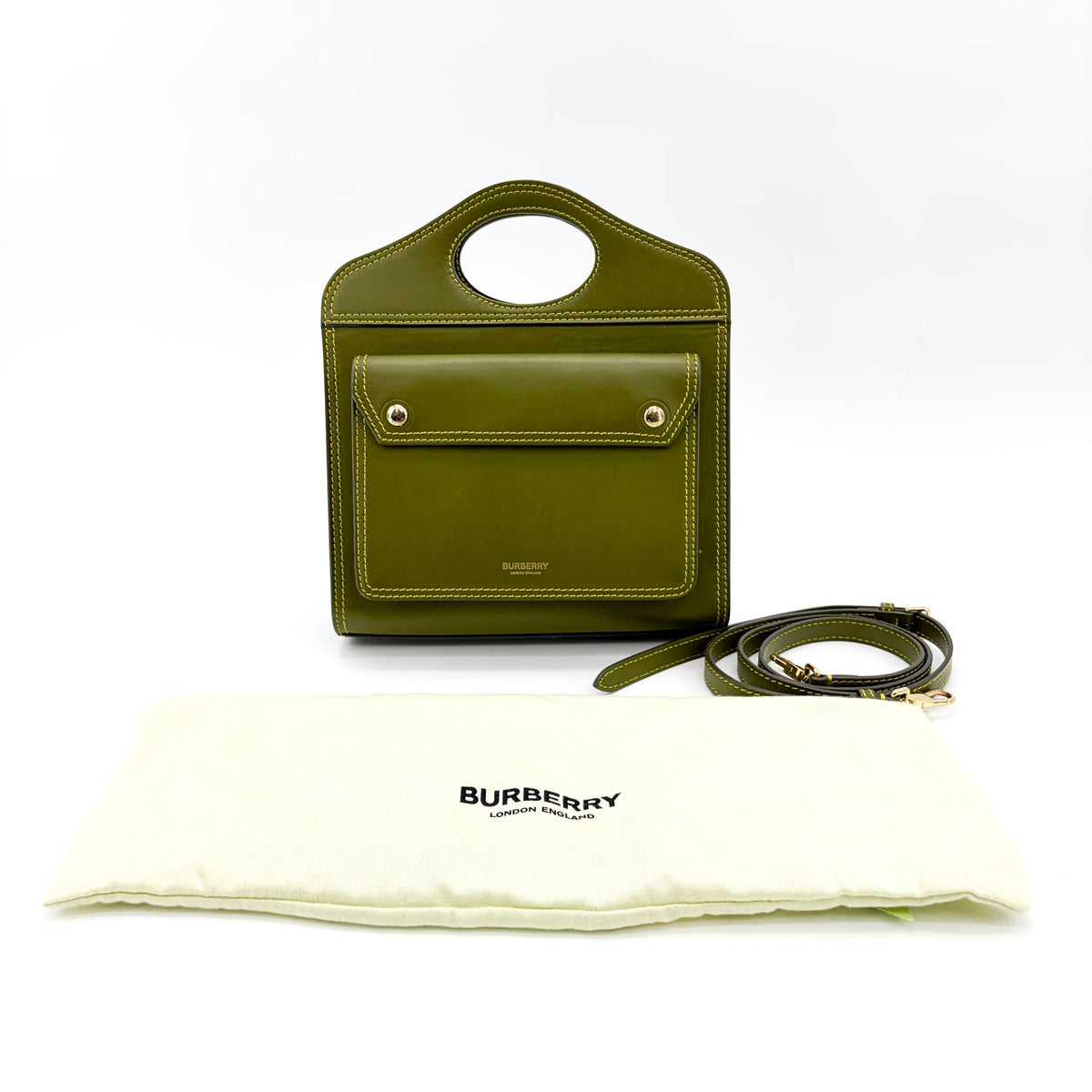 Burberry Title Pocket Leather Green Calfskin Crossbody Bag Bag (Pre-Owned)