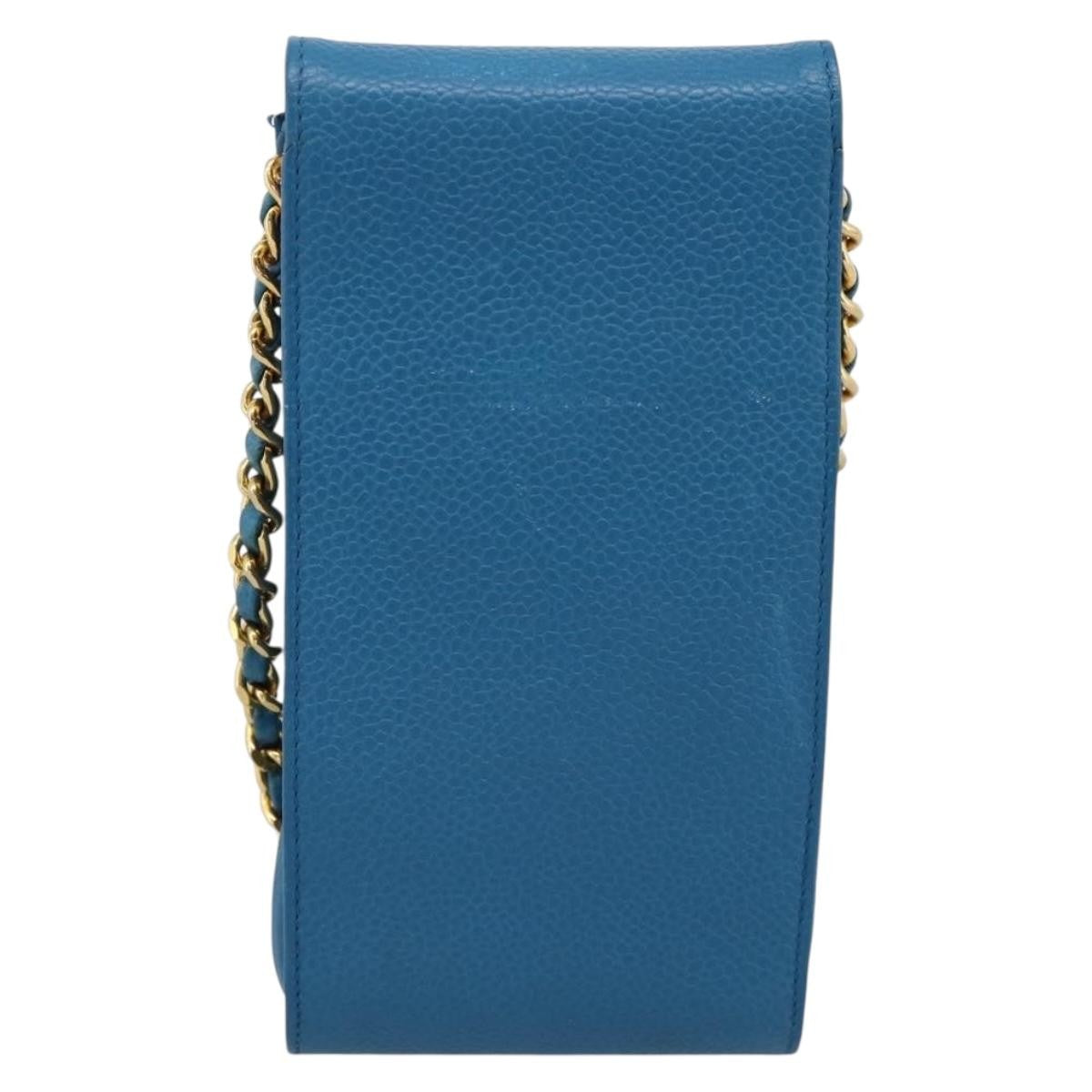 Chanel Vintage Cc Phone Holder Caviar Blue Leather Clutche & Pouche Bag (Pre-Owned)