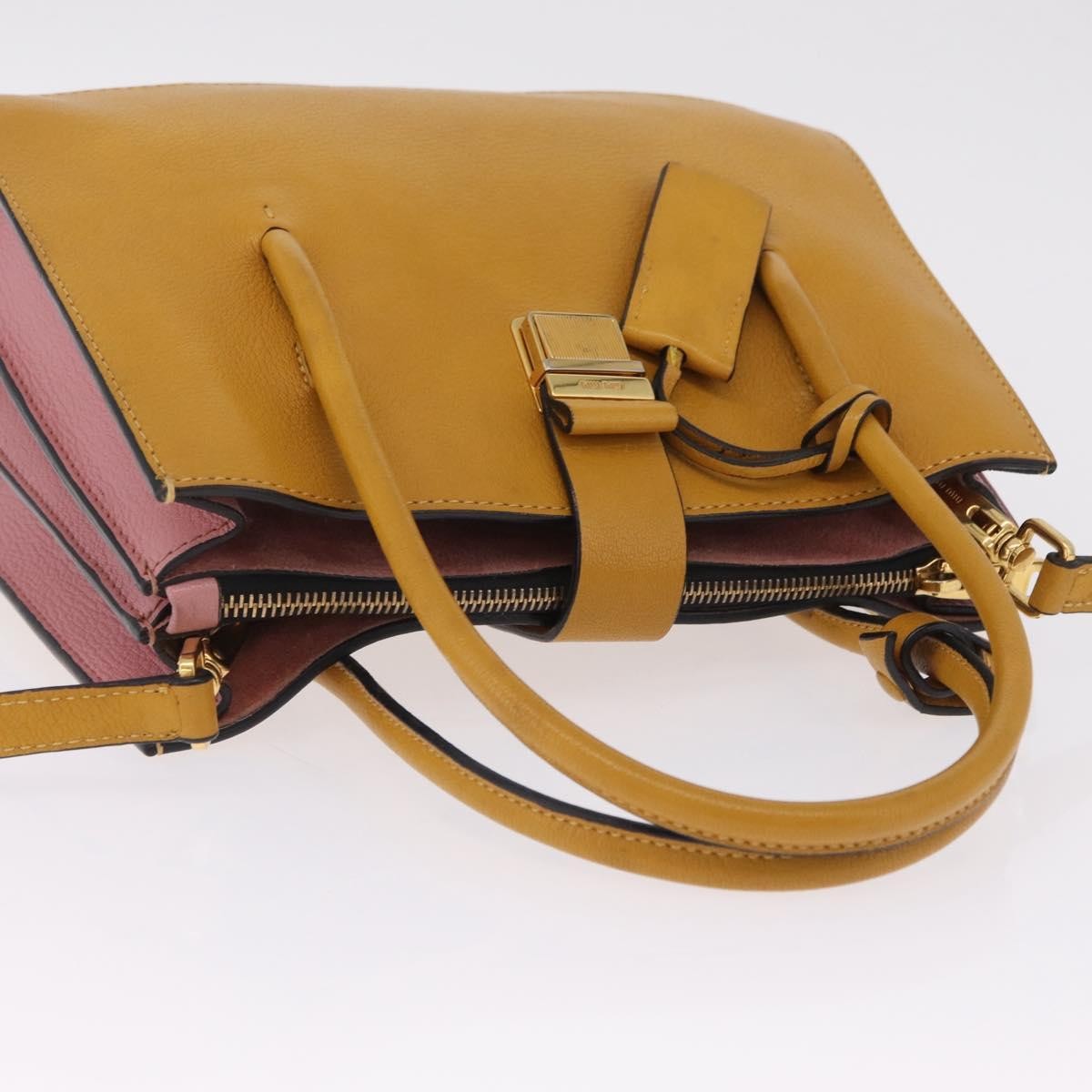 Miu Miu Madras Convertible Compartment Leather Yellow Leather Tote Bag Bag (Pre-Owned)