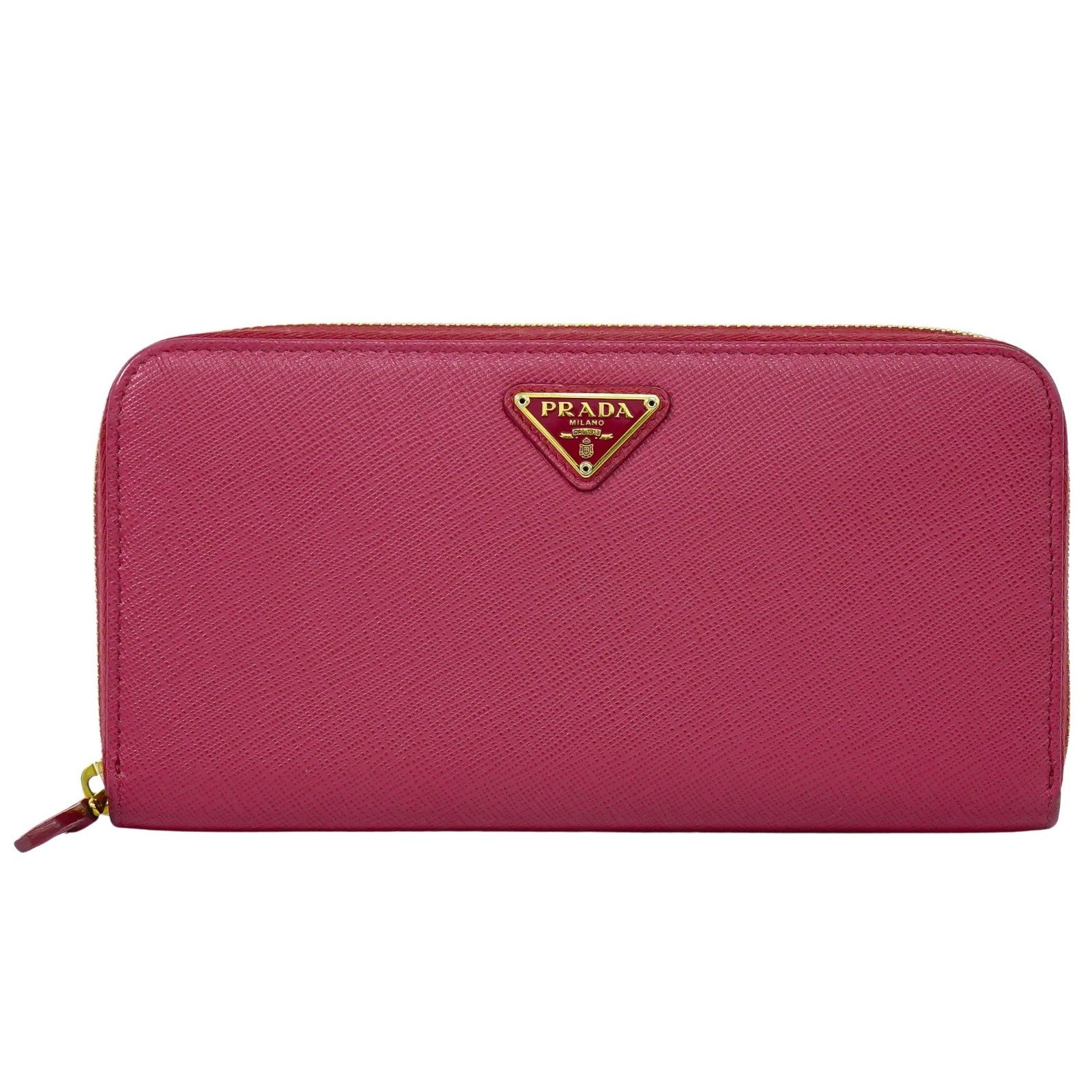 Prada Zip Around Tab Saffiano Leather Pink Leather Wallets Accessory (Pre-Owned)