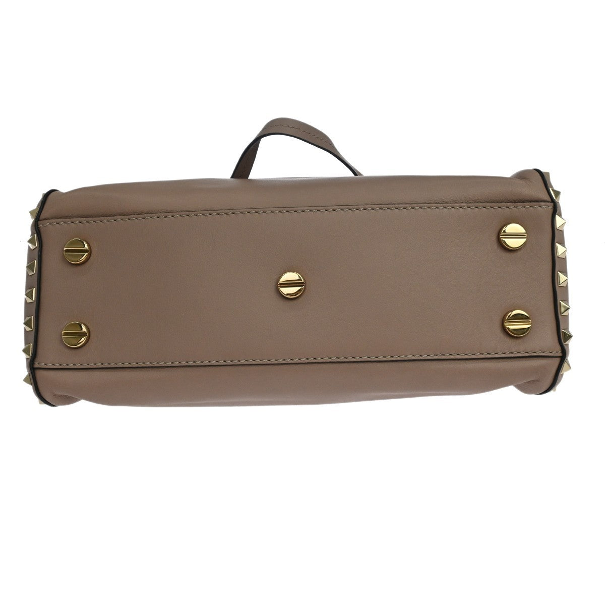 Valentino Garavani Rockstud Top Handle Leather Beige Leather Handbag (Pre-Owned)