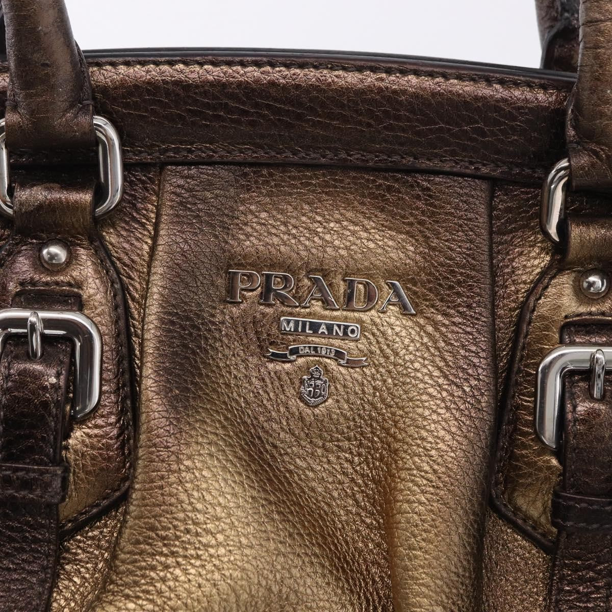 Prada Belted Frame Satchel Metallic Leather Gold Leather Handbag (Pre-Owned)