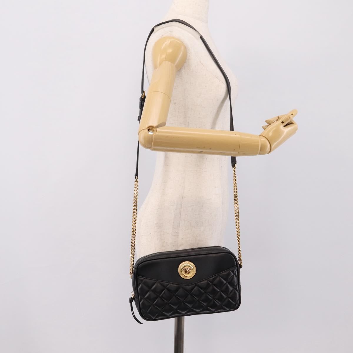 Versace Medusa Icon Front Slip Pocket Camera Quilted Leather Black Leather Handbag (Pre-Owned)