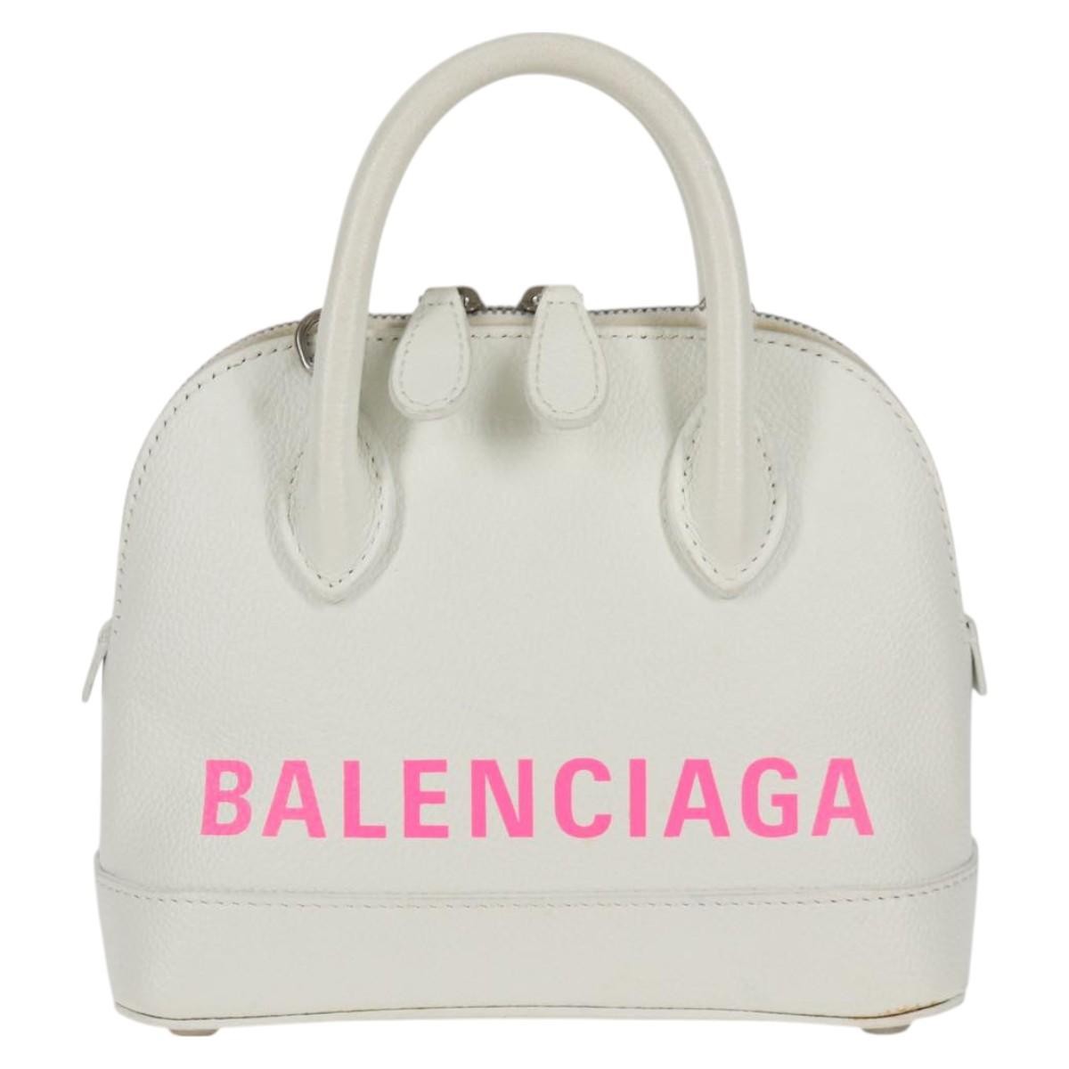 Balenciaga Logo Ville Leather White Leather Handbag (Pre-Owned)