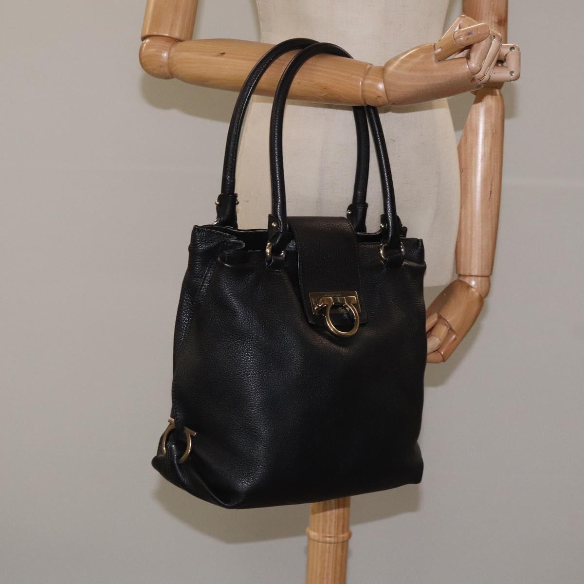 Salvatore Ferragamo Gancini Black Leather Handbag (Pre-Owned)
