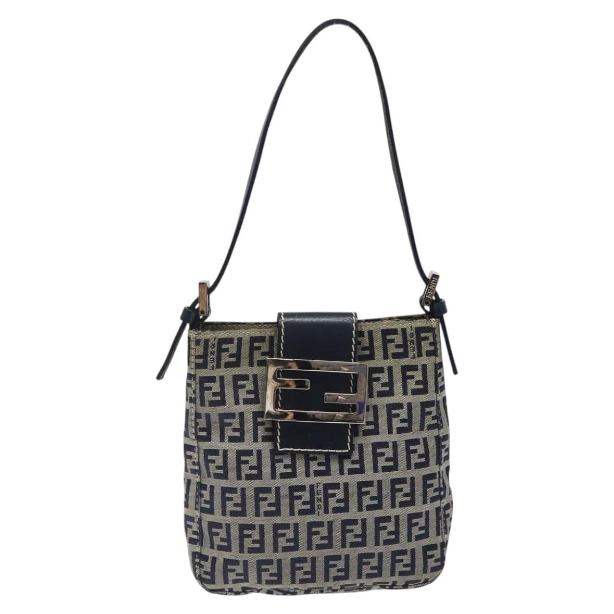 Fendi Zucchino Navy Canvas Shoulder Bag (Pre-Owned)