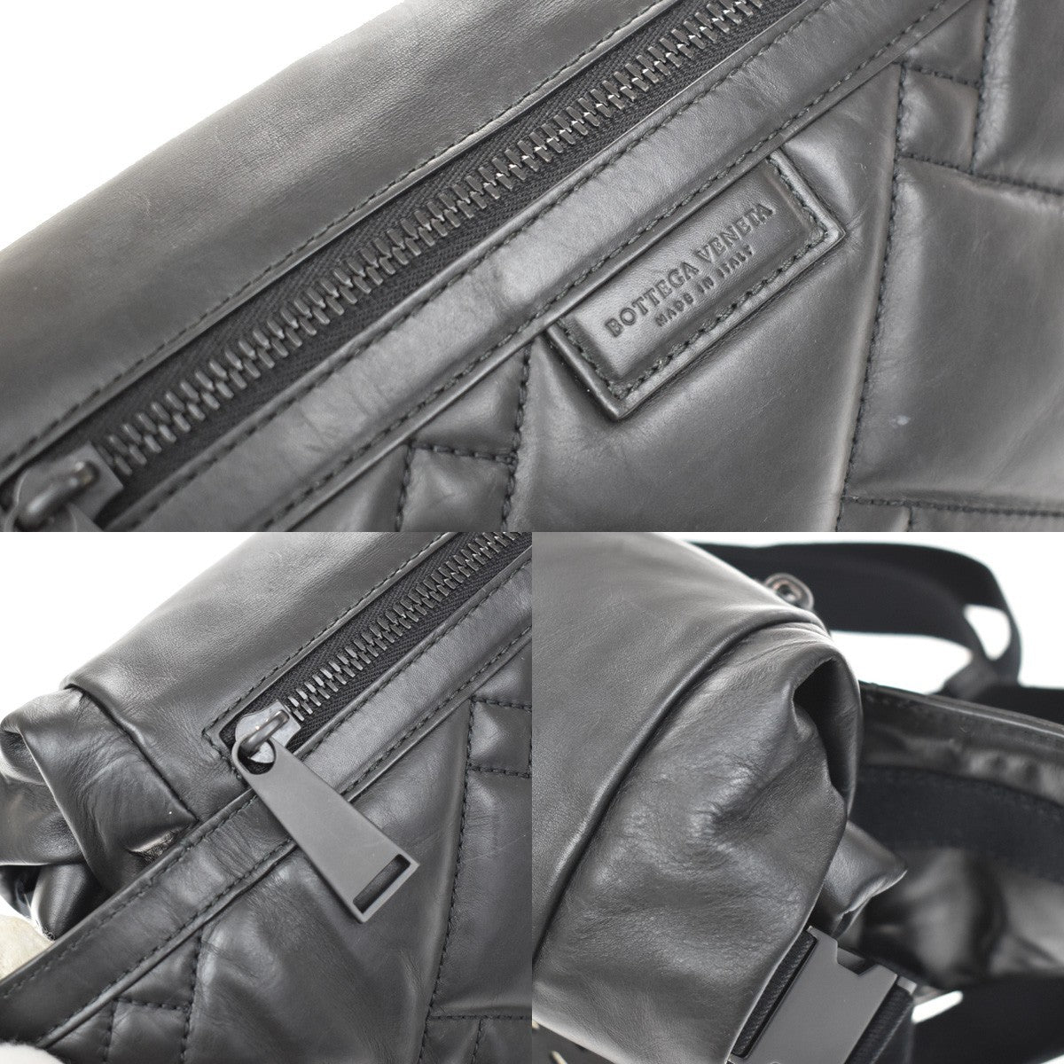 Bottega Veneta Folding Top Belt Perforated Leather Black Leather Handbag (Pre-Owned)