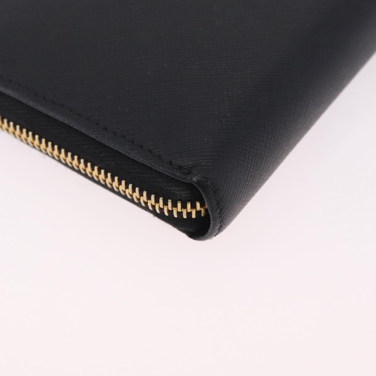 Prada Zip Around Tab Saffiano Leather Black Leather Wallets Accessory (Pre-Owned)