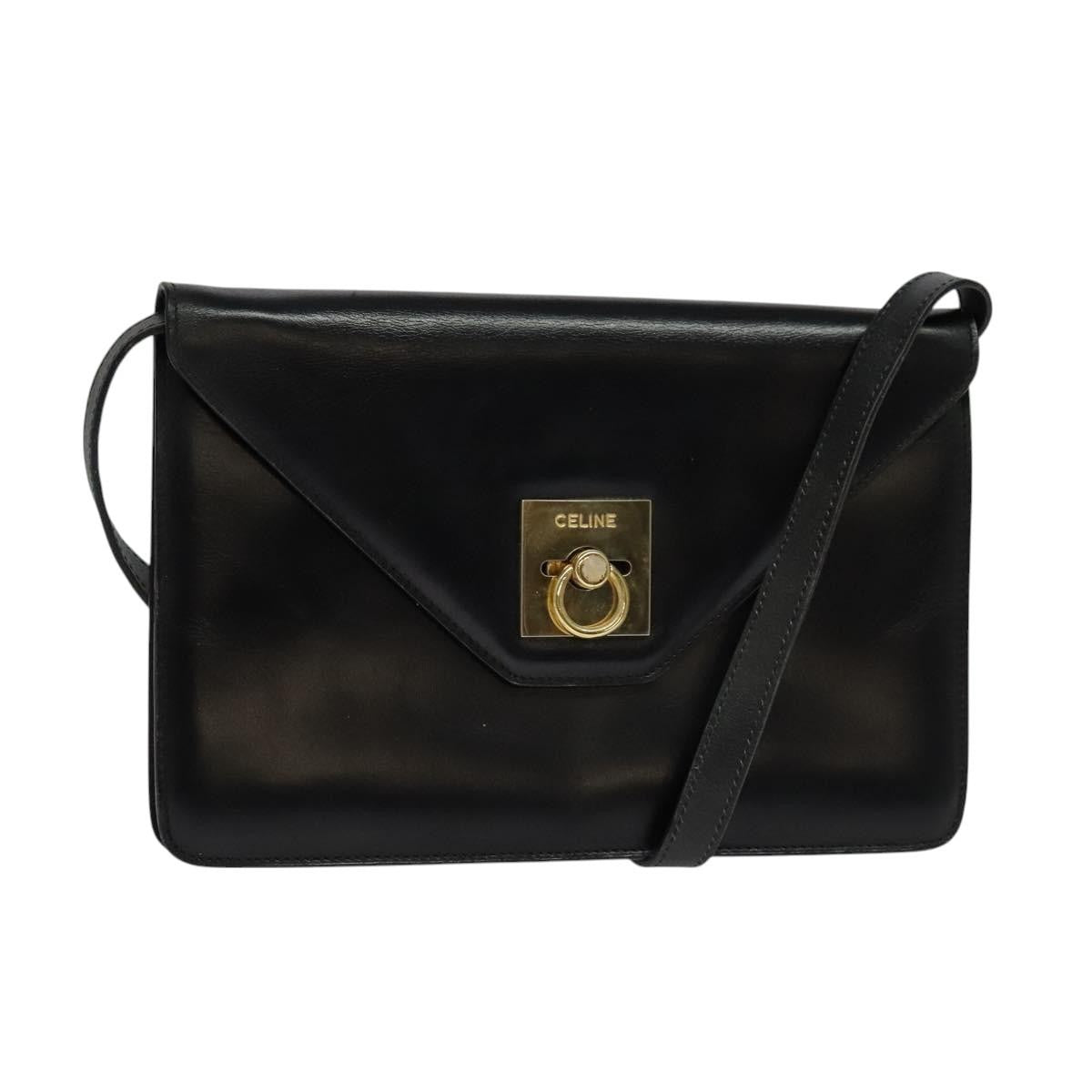 Celine Envelope Leather Black Leather Shoulder Bag Bag (Pre-Owned)