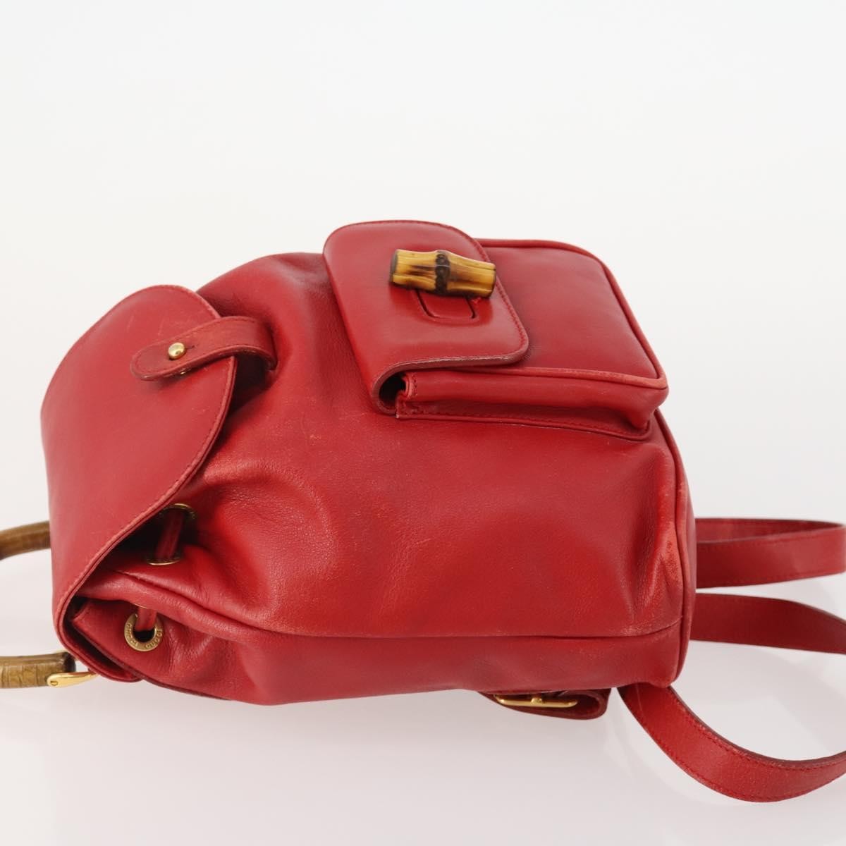 Gucci Vintage Bamboo Leather Red Leather Backpack Bag (Pre-Owned)