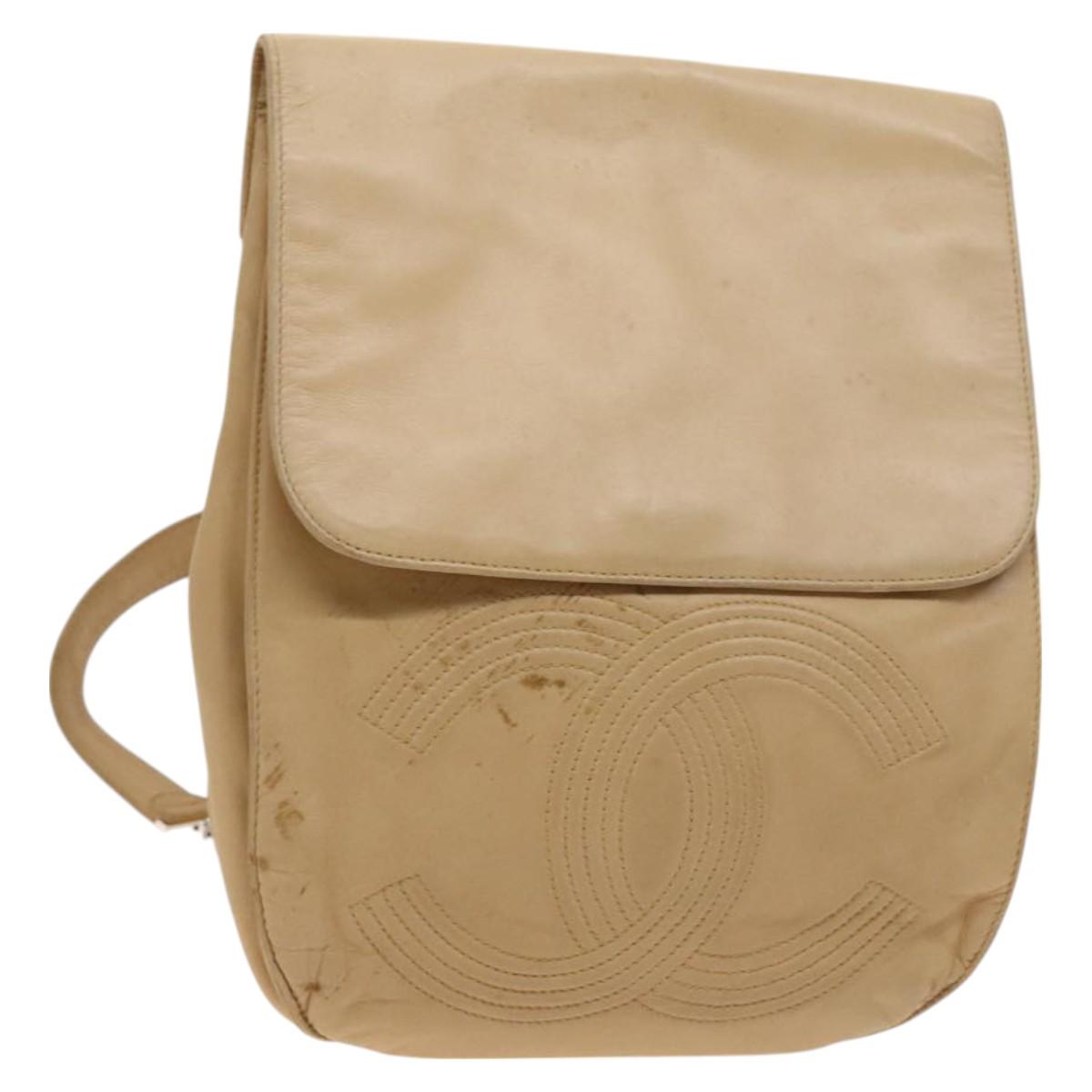 Chanel Cc Beige Leather Backpack Bag (Pre-Owned)