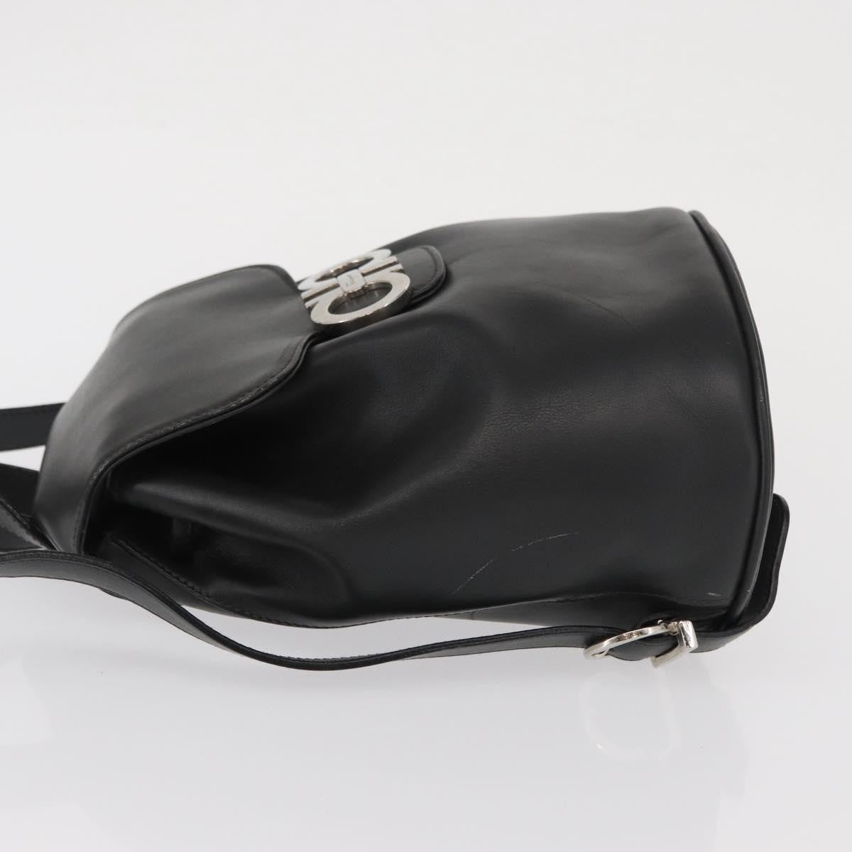 Salvatore Ferragamo Gancini Flap Drawstring Leather Black Leather Backpack Bag (Pre-Owned)