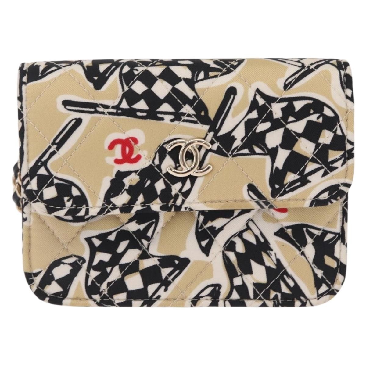 Chanel Flap Card Holder On Chain Quilted Printed Canvas Multicolour Canvas Crossbody Bag Bag (Pre-Owned)