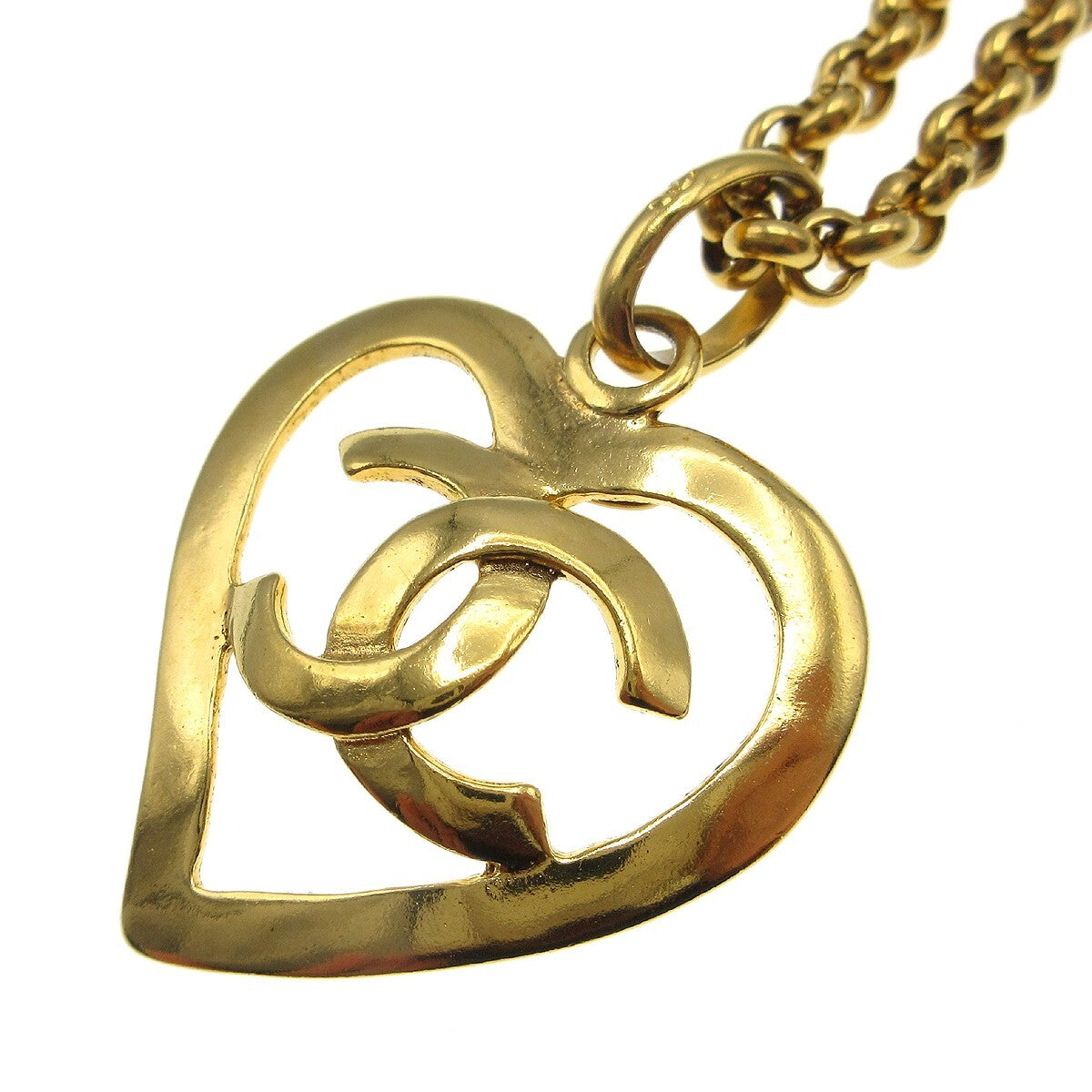 Chanel Cc Heart Pendant Metal Gold Gold_Plated Necklace Jewelry (Pre-Owned)