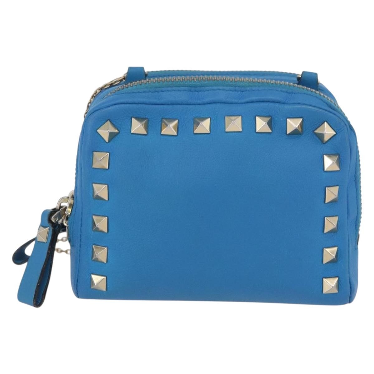 Valentino Garavani Rockstud Chain Camera Leather Blue Leather Clutche & Pouche Bag (Pre-Owned)